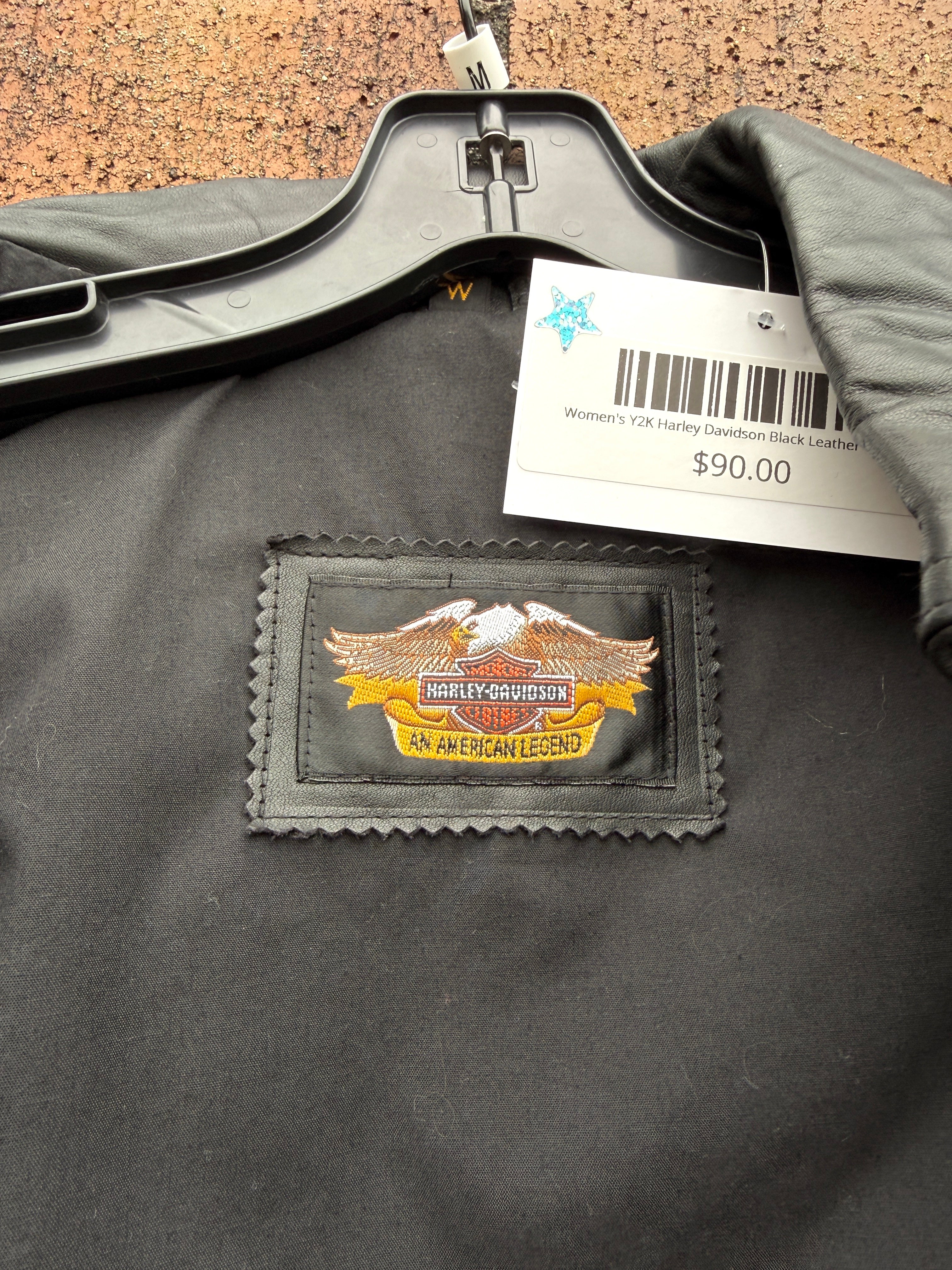 Women's Y2K Harley Davidson Black Leather Vest Sz M
