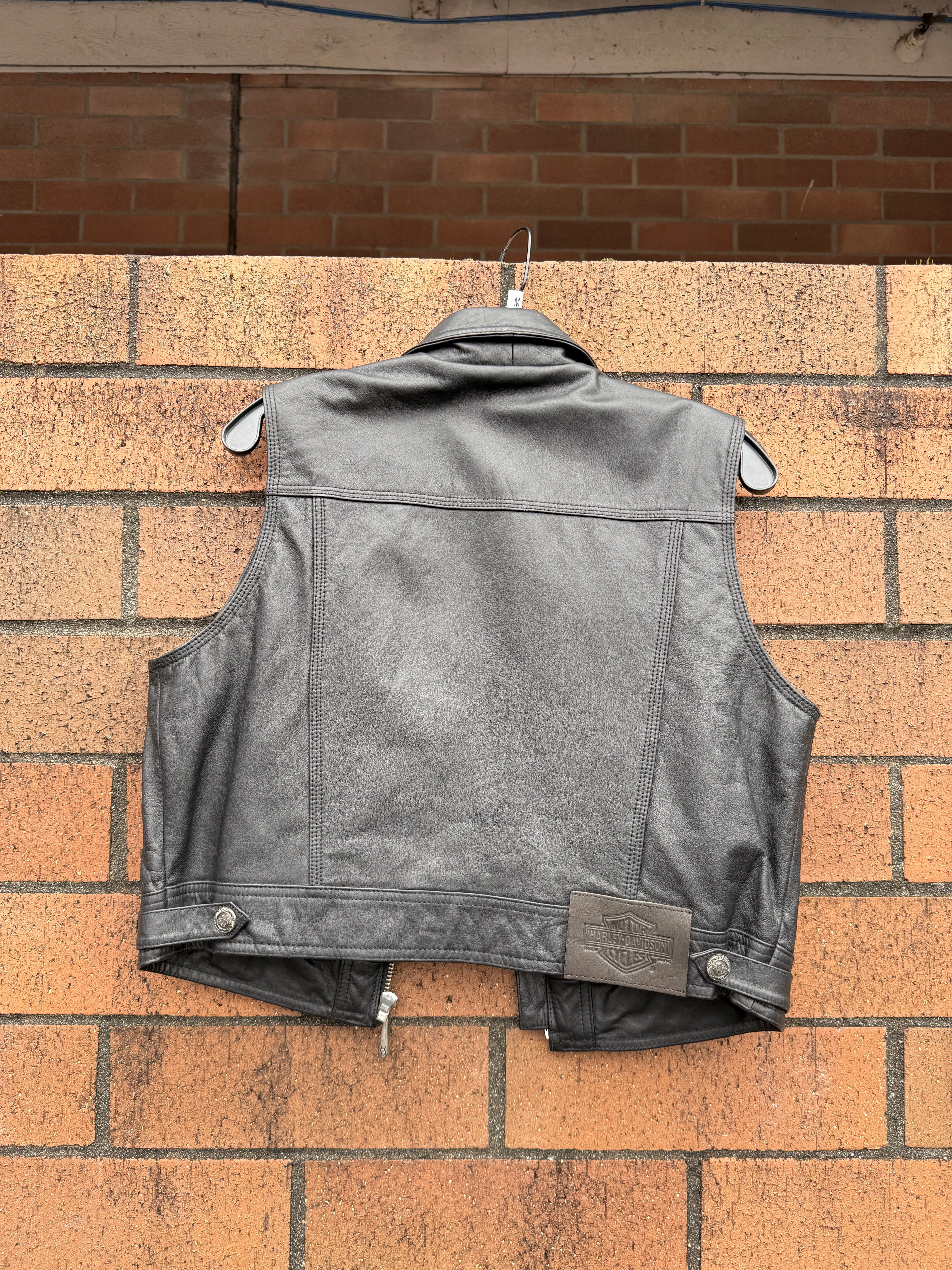 Women's Y2K Harley Davidson Black Leather Vest Sz M