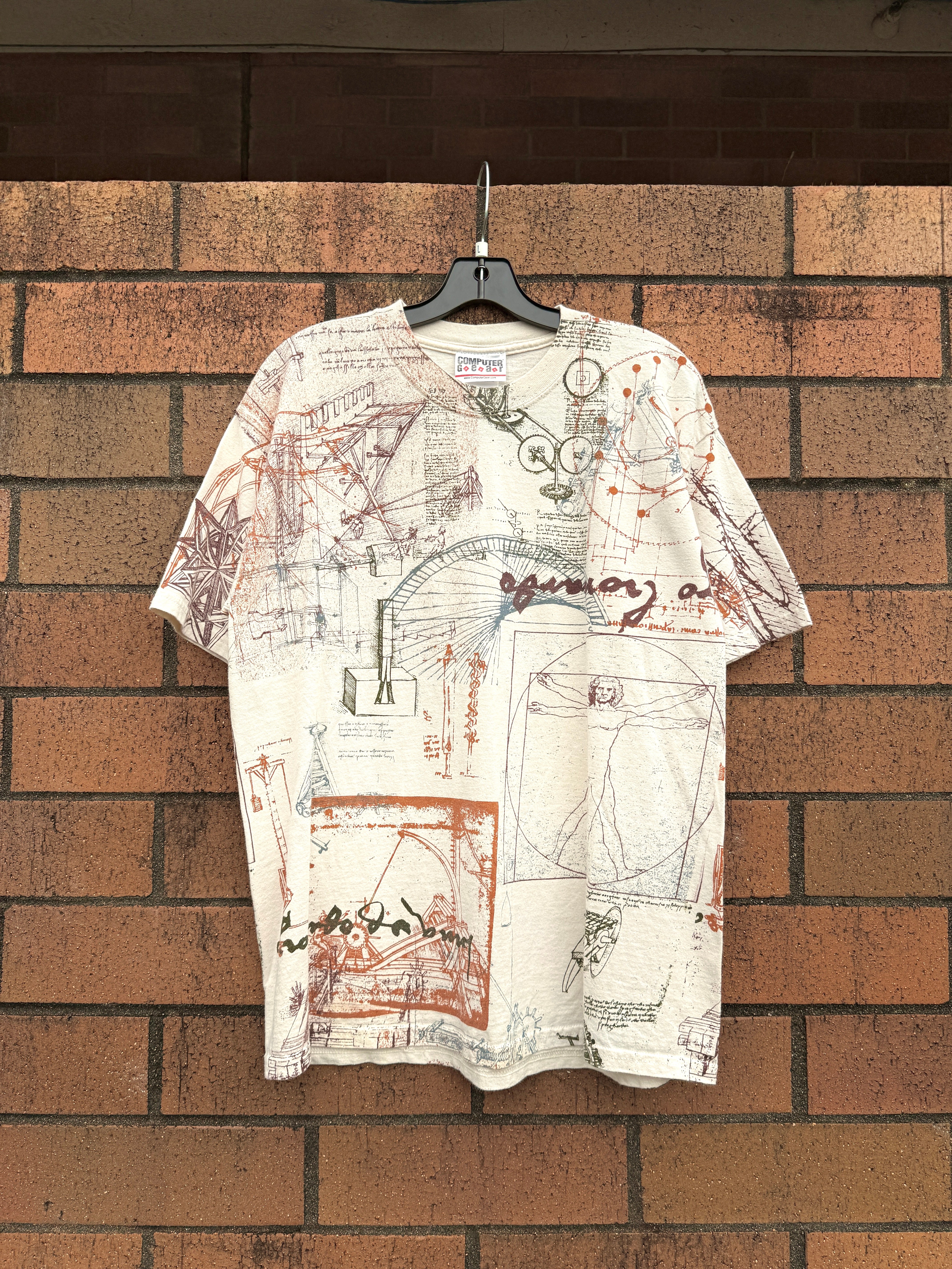Y2K Computer Gear Da Vinci AOP Tee Size L