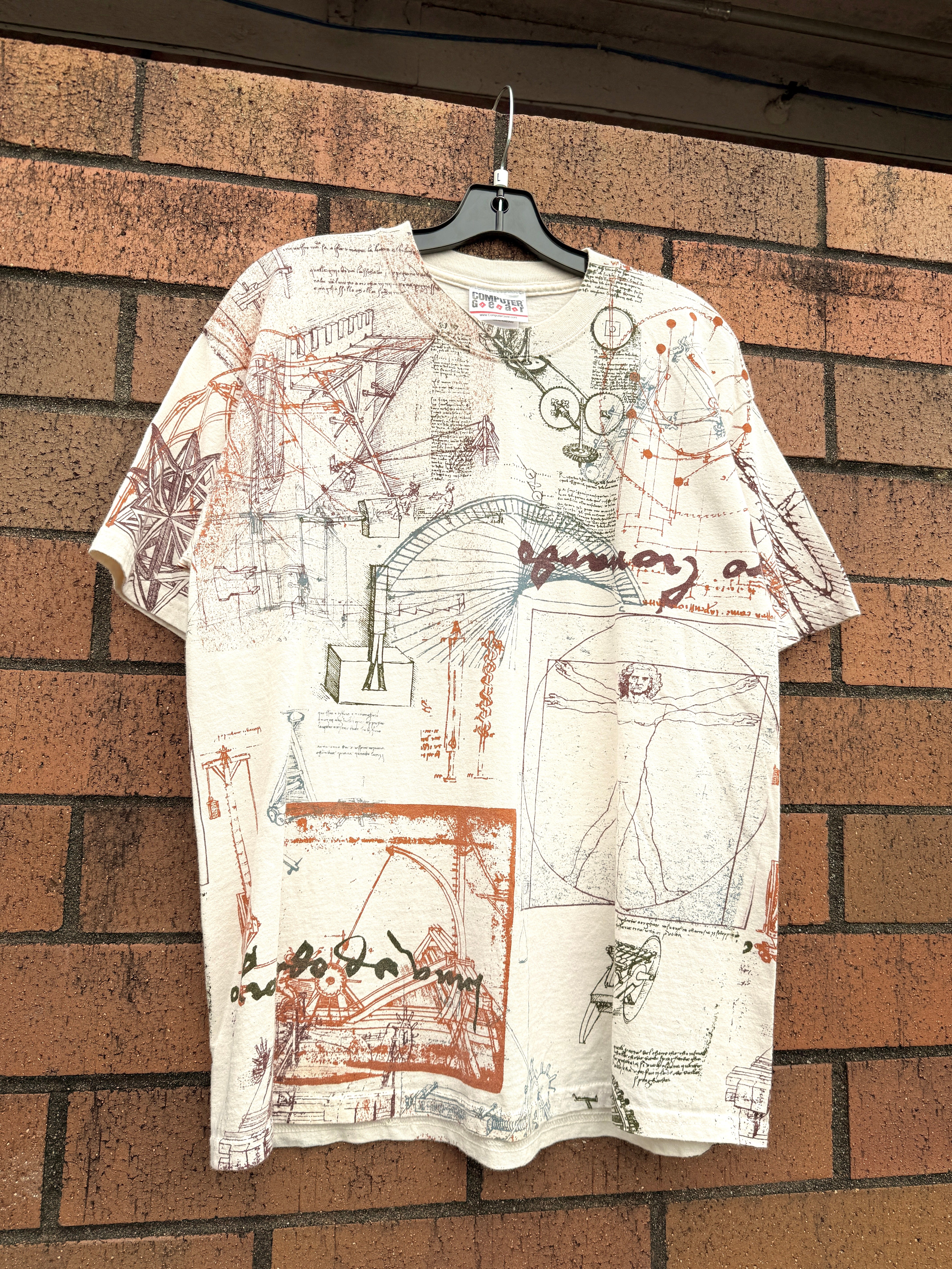 Y2K Computer Gear Da Vinci AOP Tee Size L