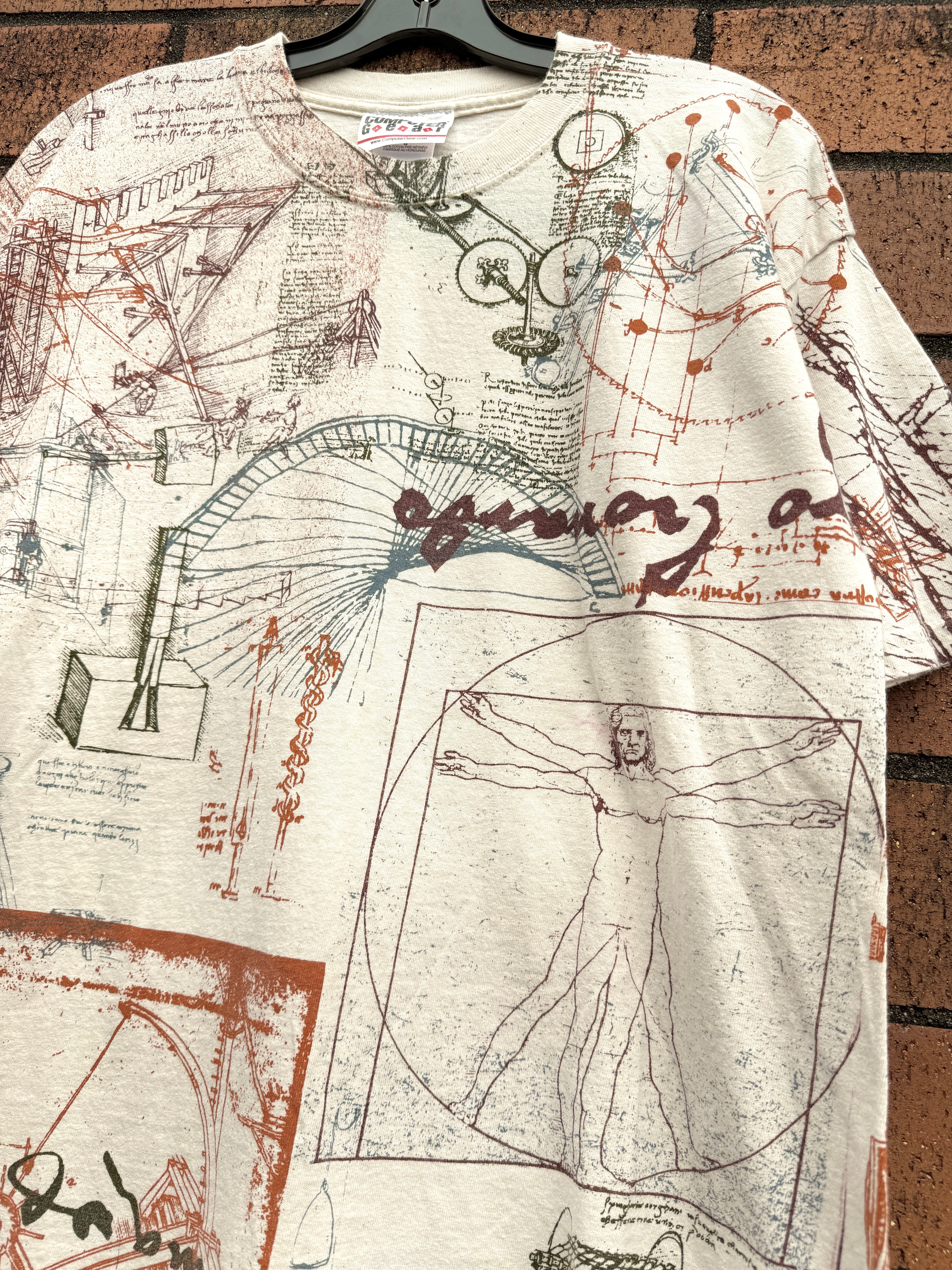 Y2K Computer Gear Da Vinci AOP Tee Size L