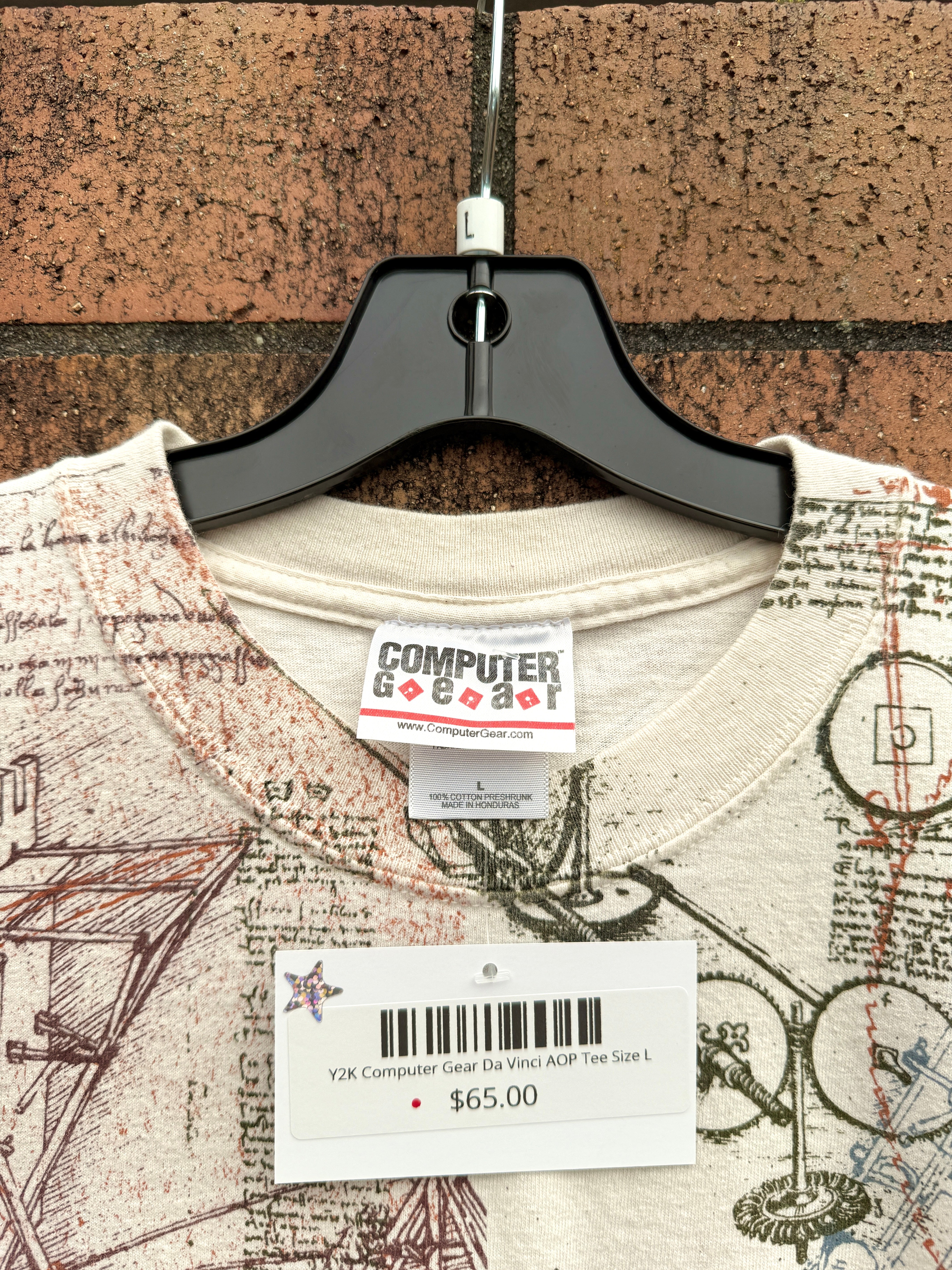 Y2K Computer Gear Da Vinci AOP Tee Size L