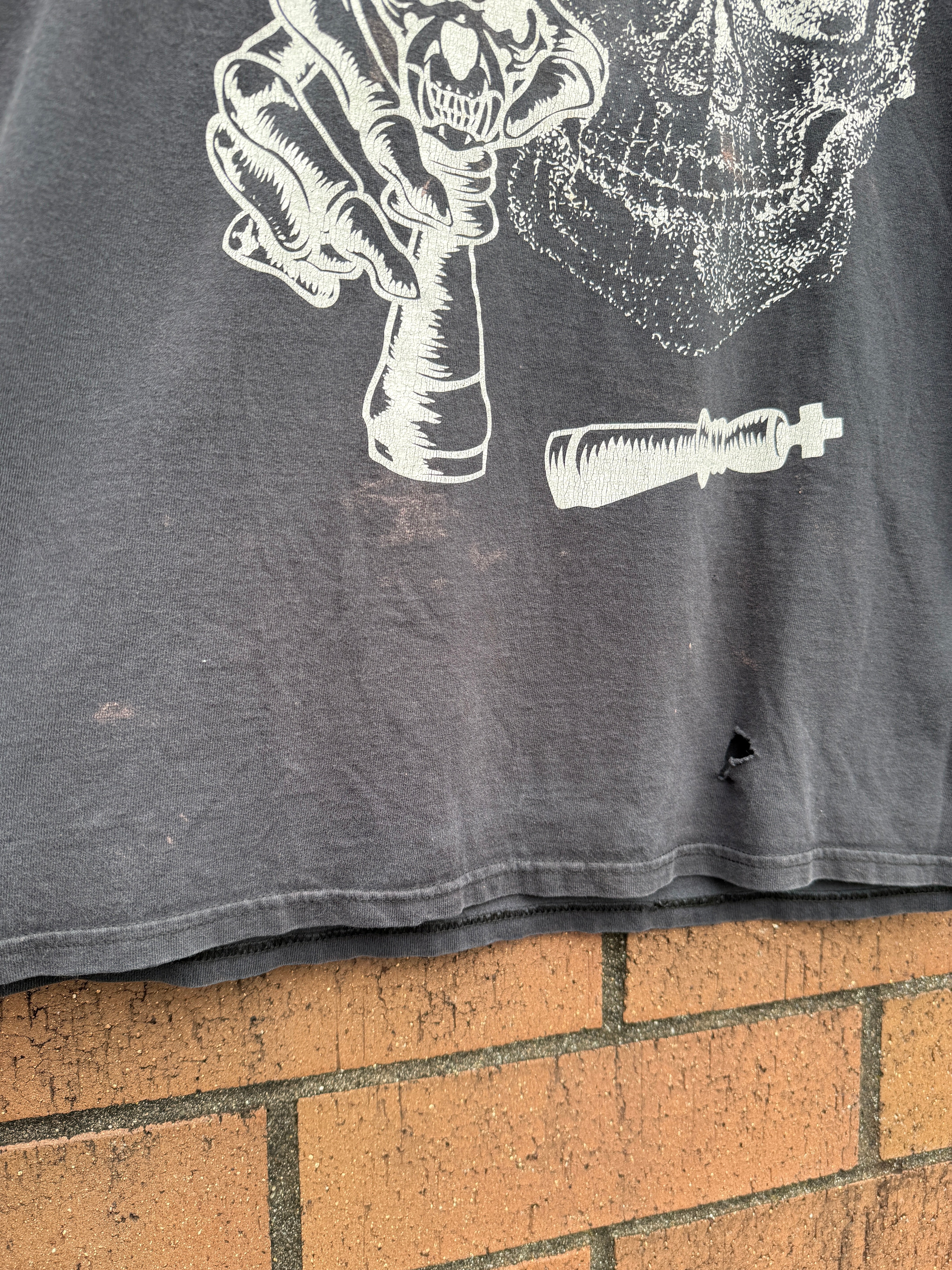 Y2K Stussy Knowledge is King Skull Tee Size L