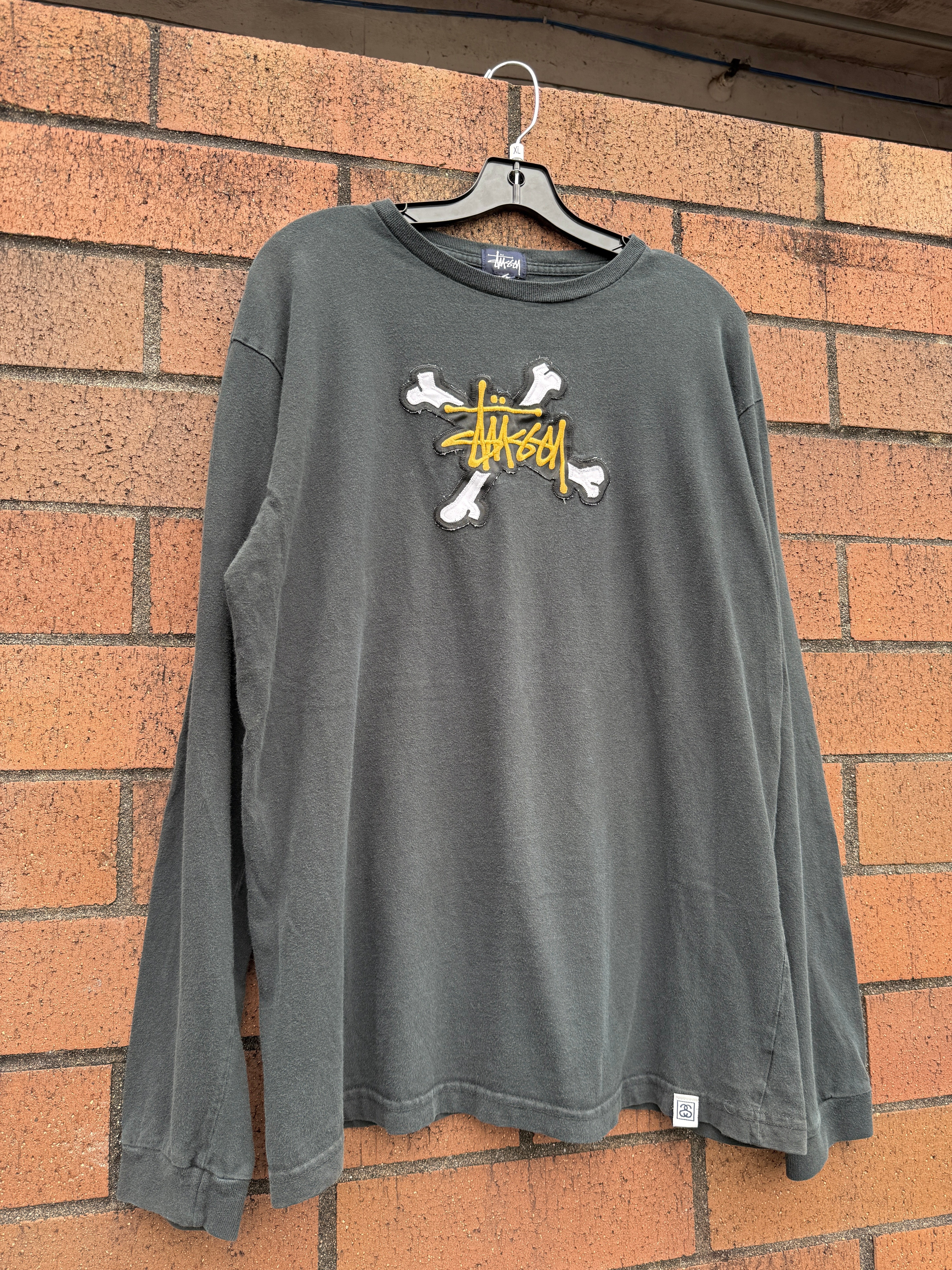90s Stussy Crossbones Script Long Sleeve Tee (Made in USA) Size XL