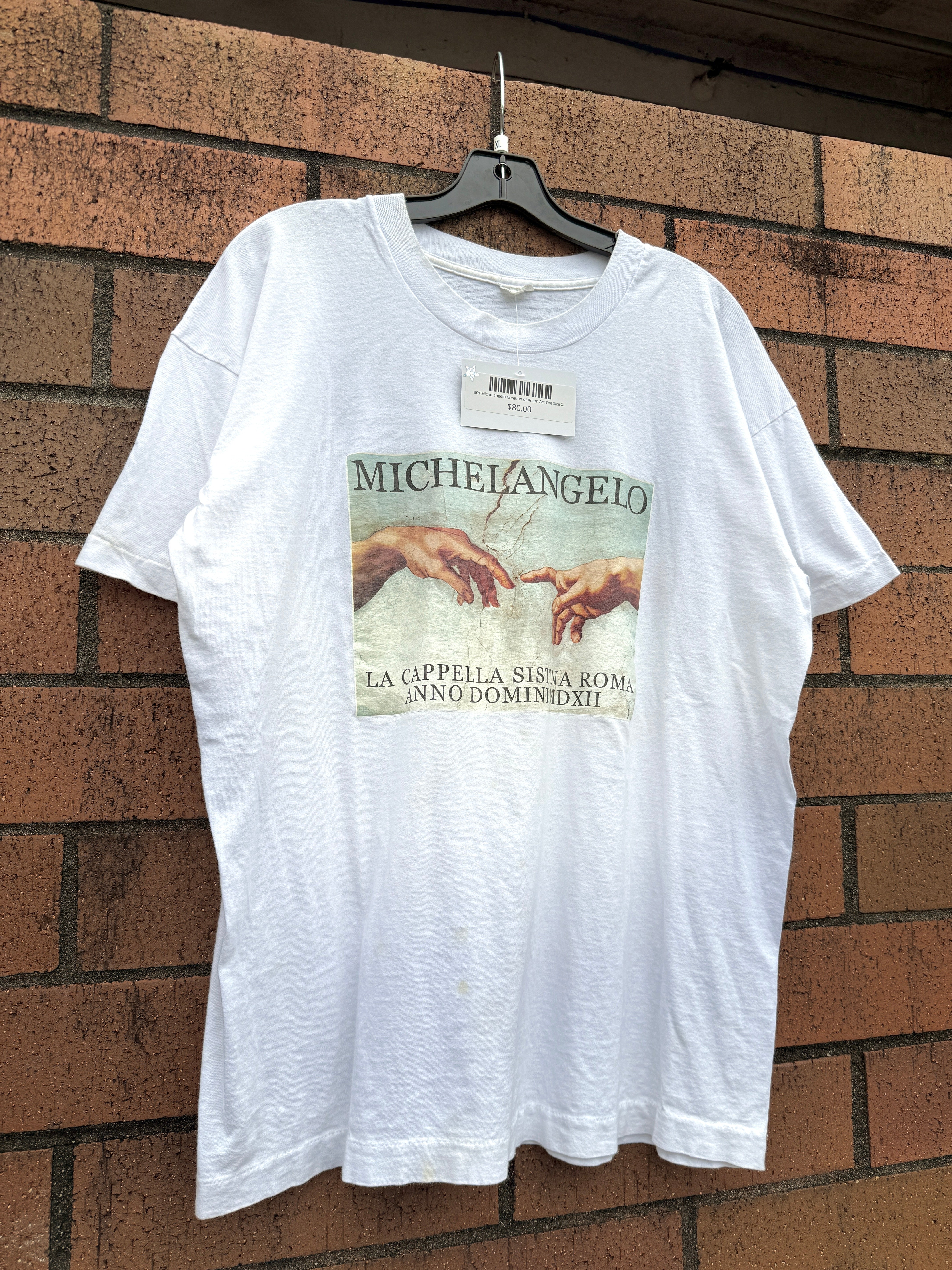 90s Michelangelo Creation of Adam Art Tee Size XL