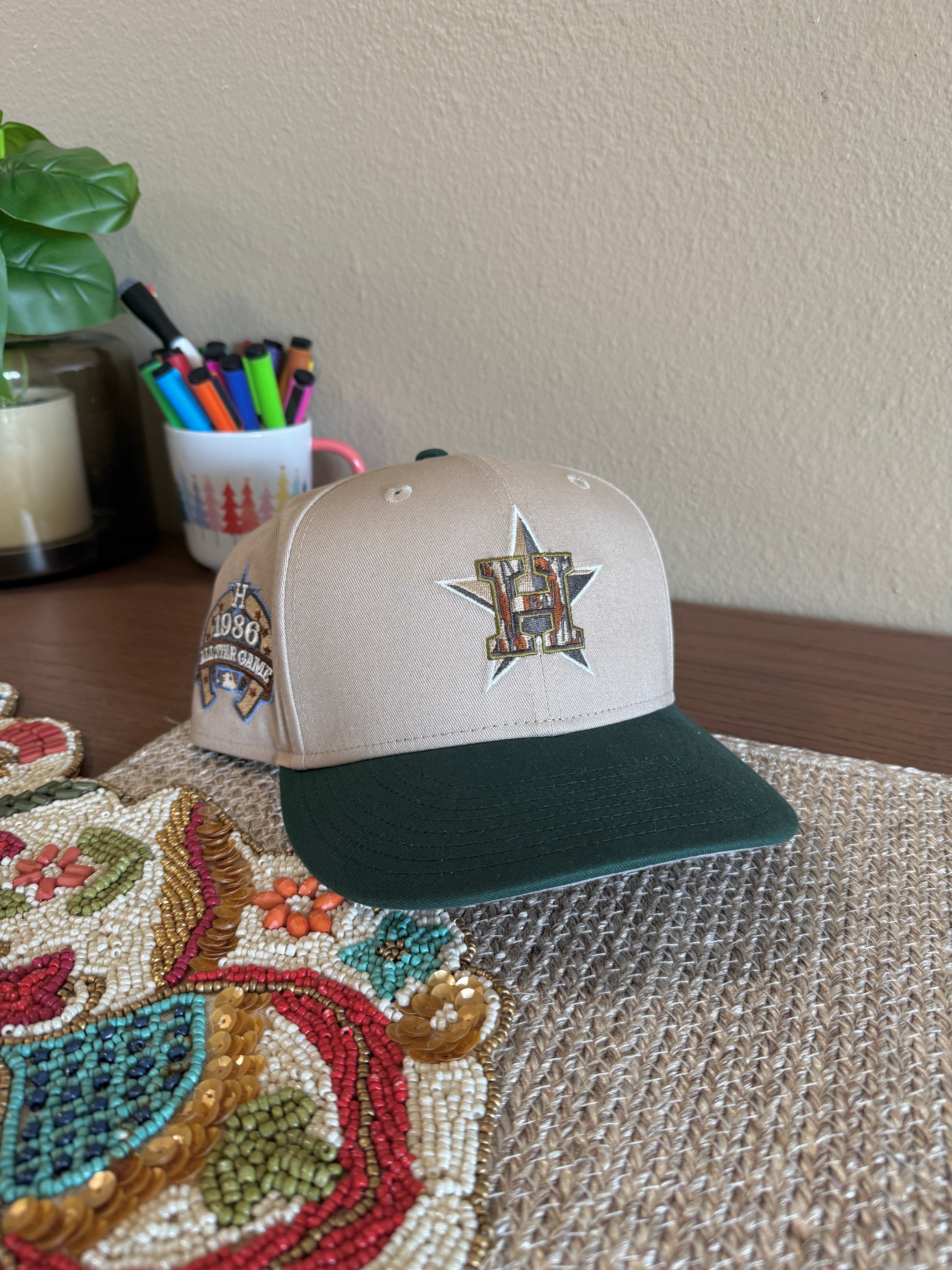 New Era Houston Astros Tree Bark Fill Fitted Hat USED Size 7 1/4