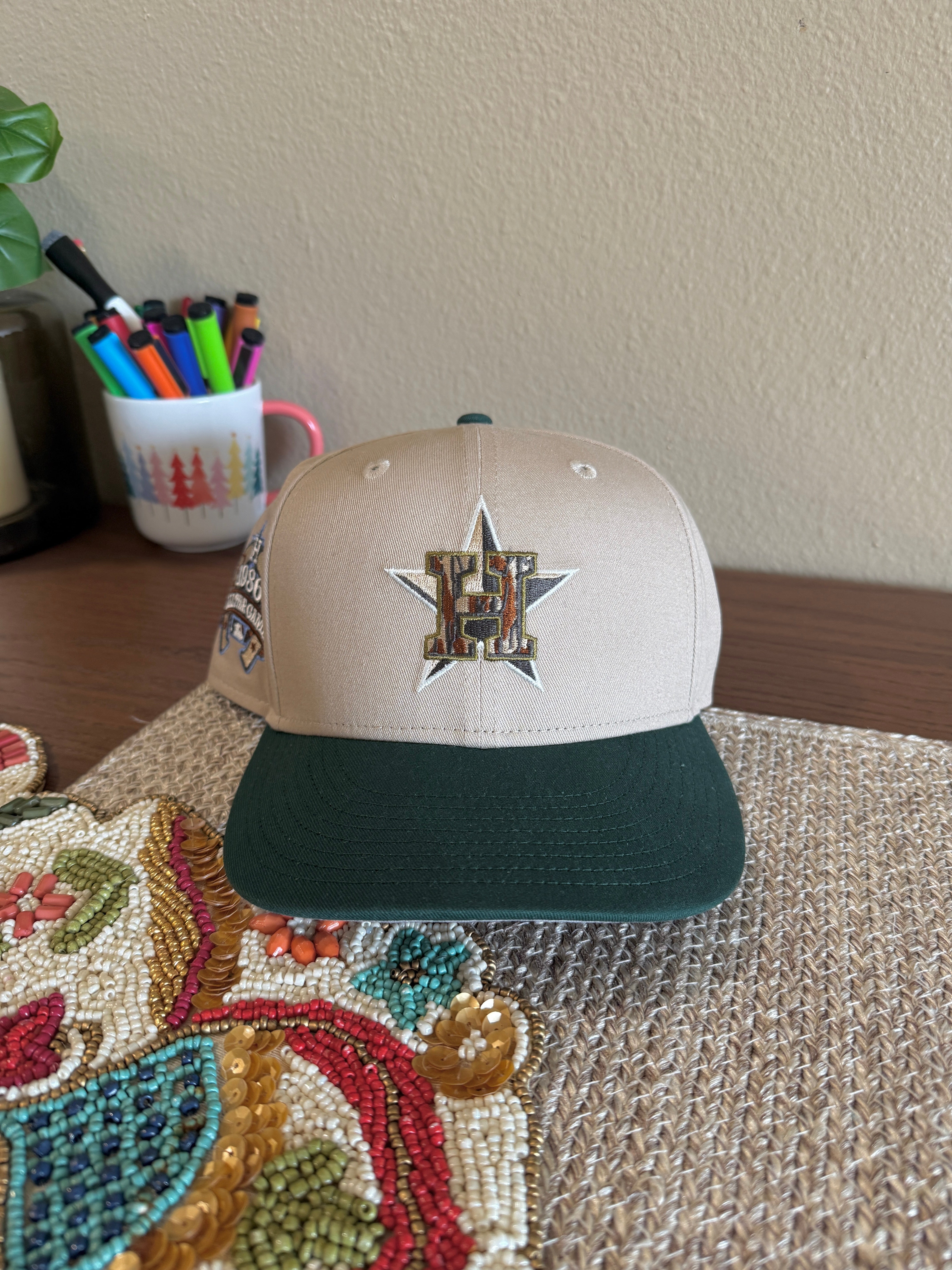 New Era Houston Astros Tree Bark Fill Fitted Hat USED Size 7 1/4