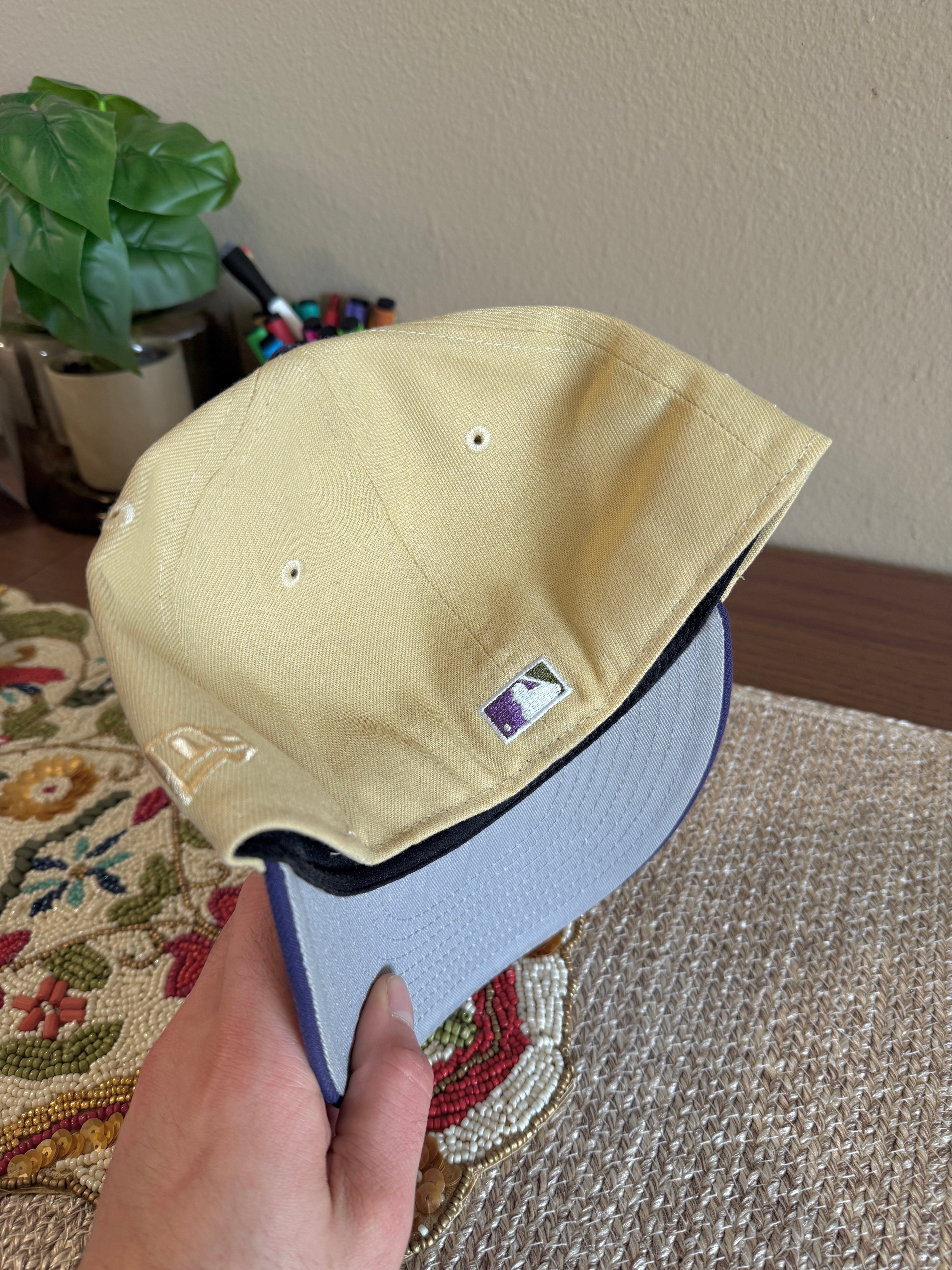 New Era Seattle Mariners 30th Anniversary Fitted Hat Tan Purple Olive USED Size 7 1/4