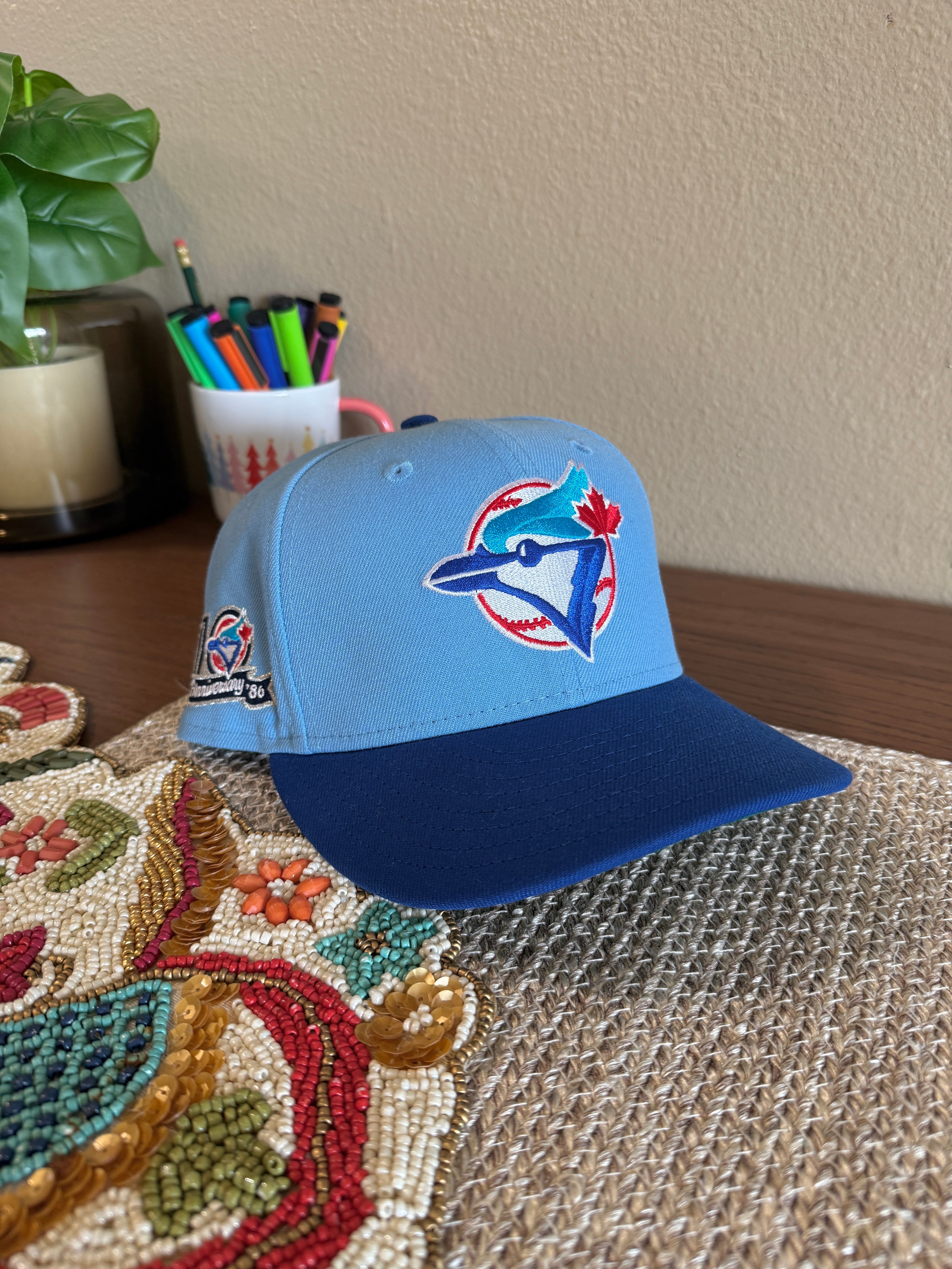 New Era Toronto Blue Jays 10th Anniversary Fitted Hat Light Blue Royal USED Size 7 1/4