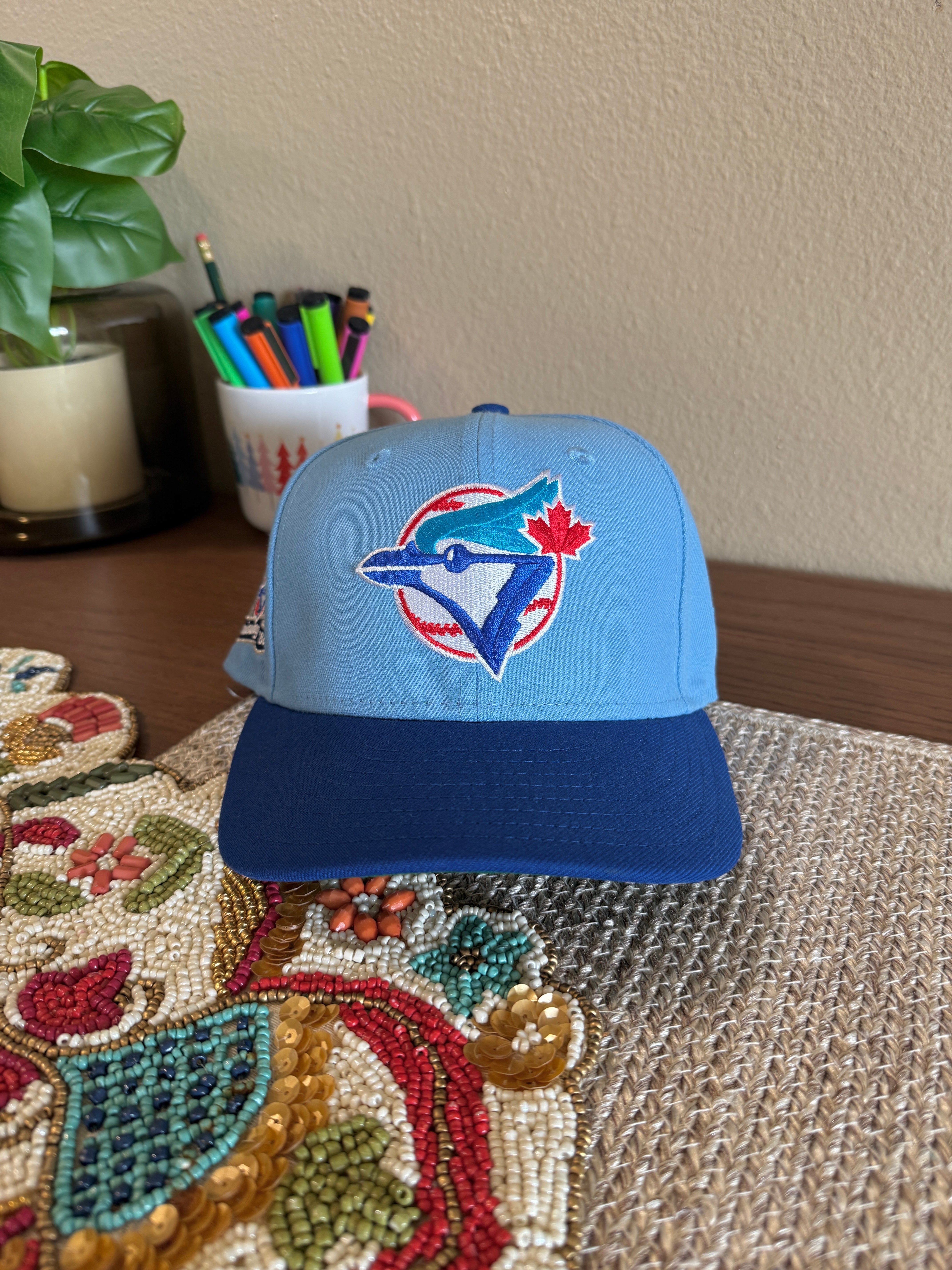 New Era Toronto Blue Jays 10th Anniversary Fitted Hat Light Blue Royal USED Size 7 1/4