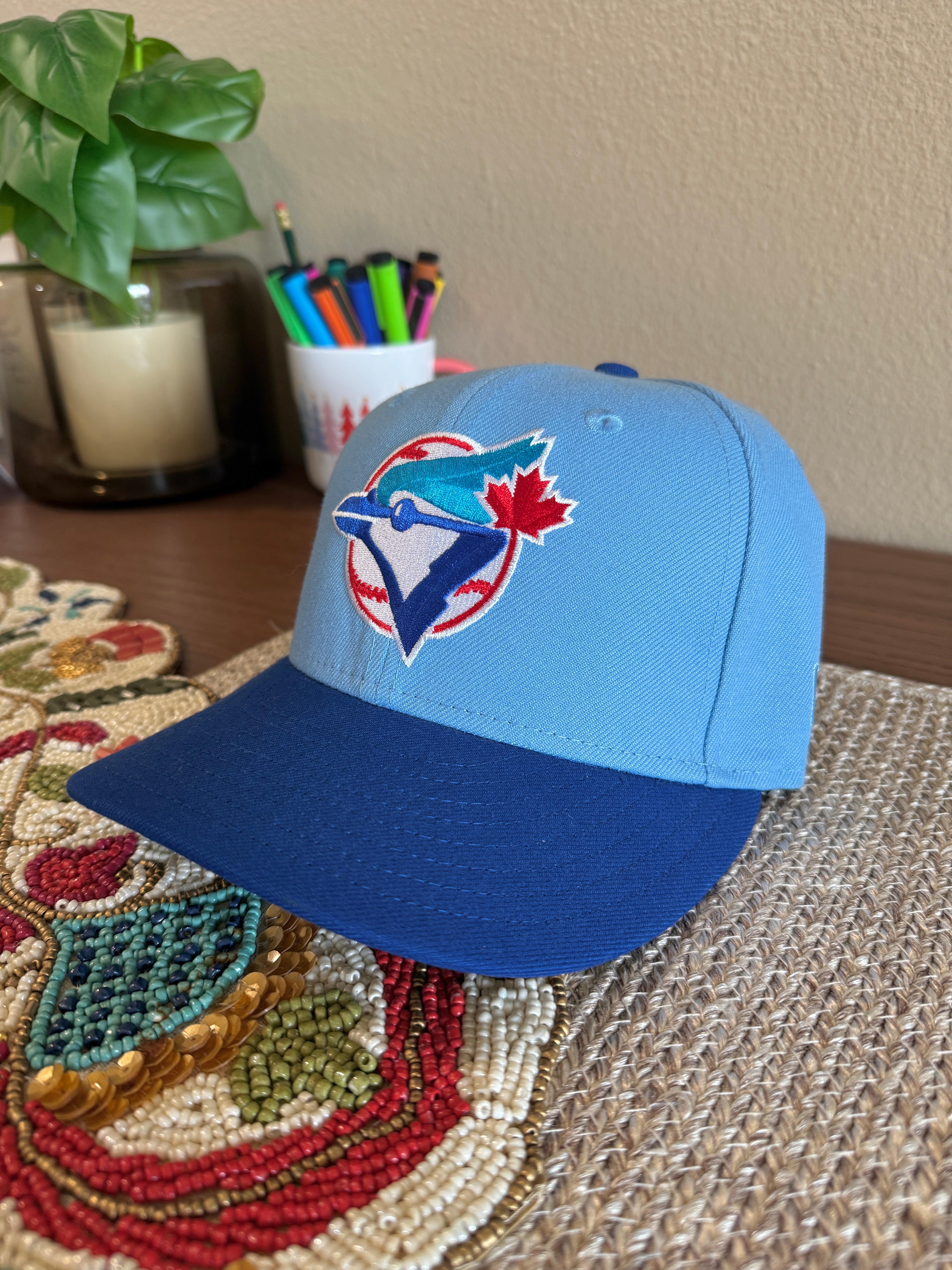 New Era Toronto Blue Jays 10th Anniversary Fitted Hat Light Blue Royal USED Size 7 1/4