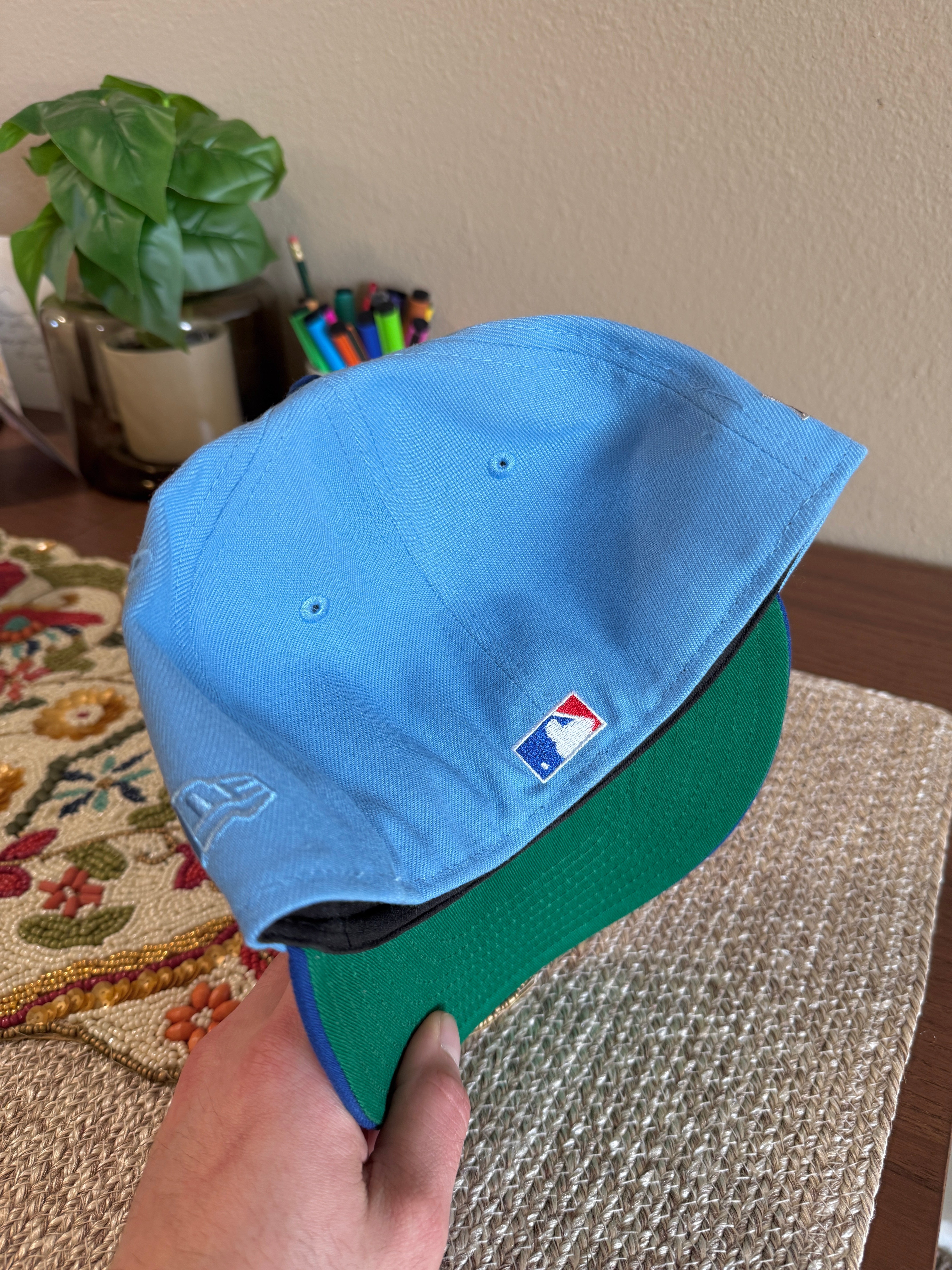 New Era Toronto Blue Jays 10th Anniversary Fitted Hat Light Blue Royal USED Size 7 1/4
