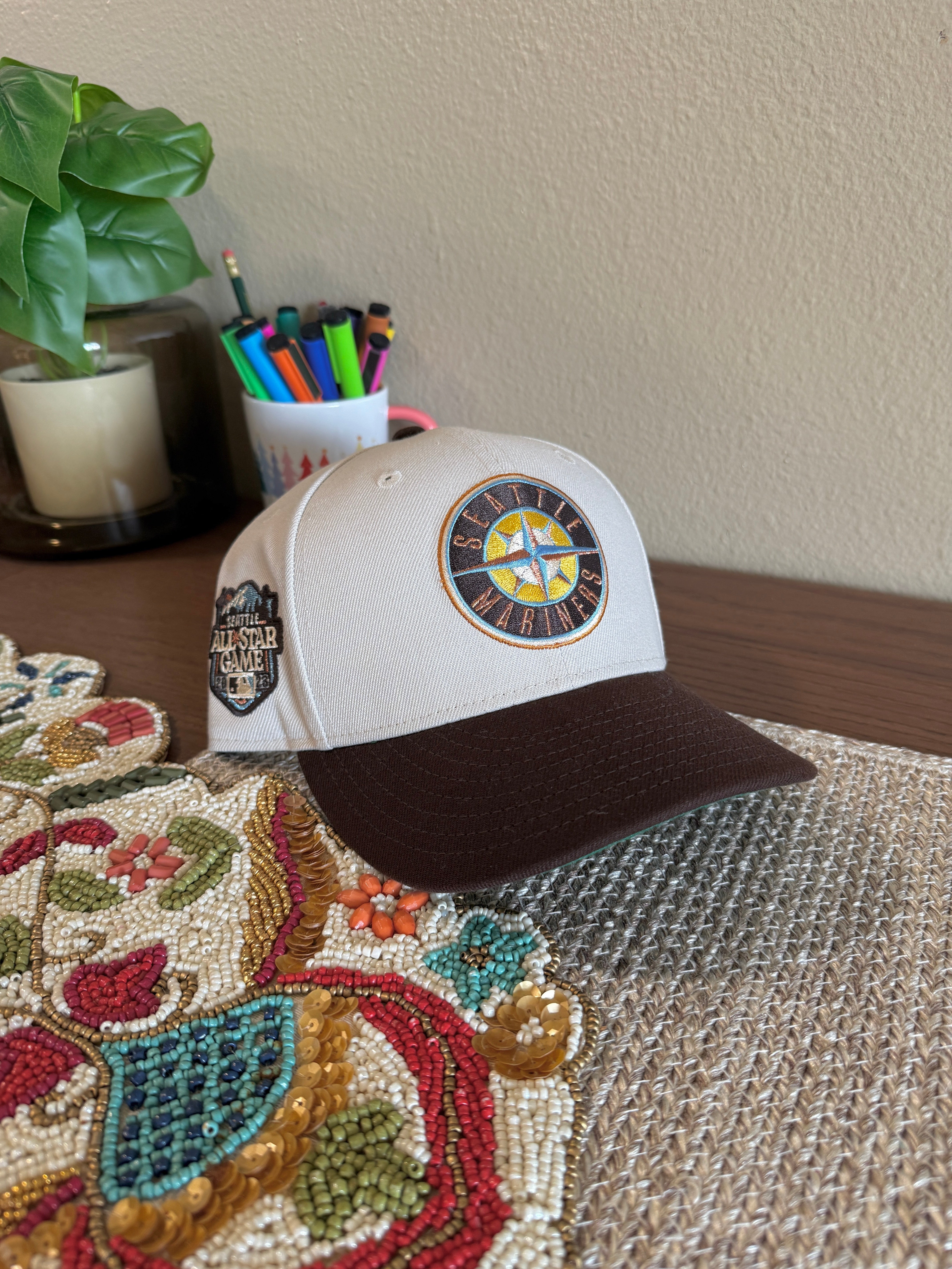 New Era Seattle Mariners 2023 All Star Game Fitted Hat Stone USED Size 7 3/8