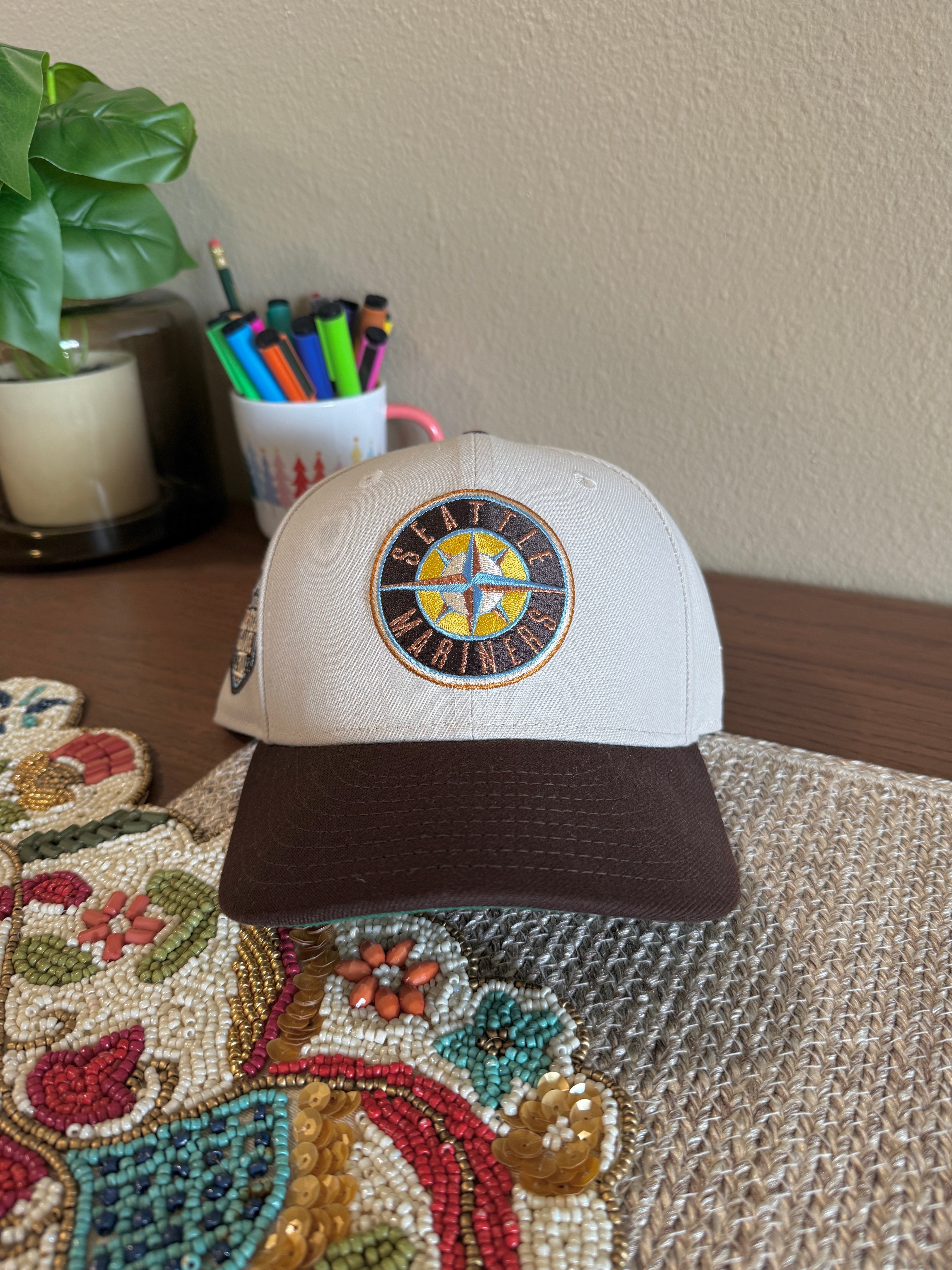 New Era Seattle Mariners 2023 All Star Game Fitted Hat Stone USED Size 7 3/8