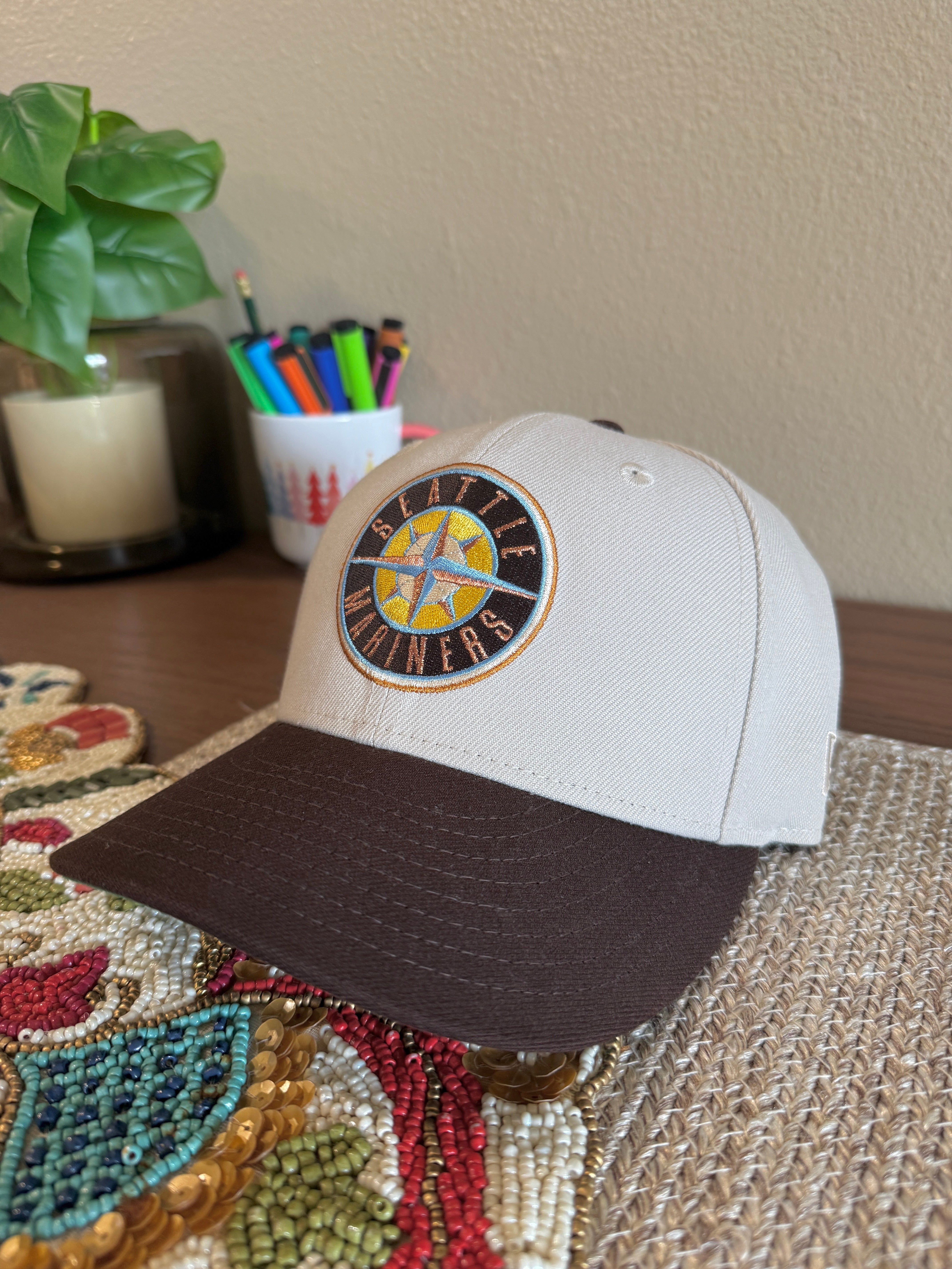 New Era Seattle Mariners 2023 All Star Game Fitted Hat Stone USED Size 7 3/8