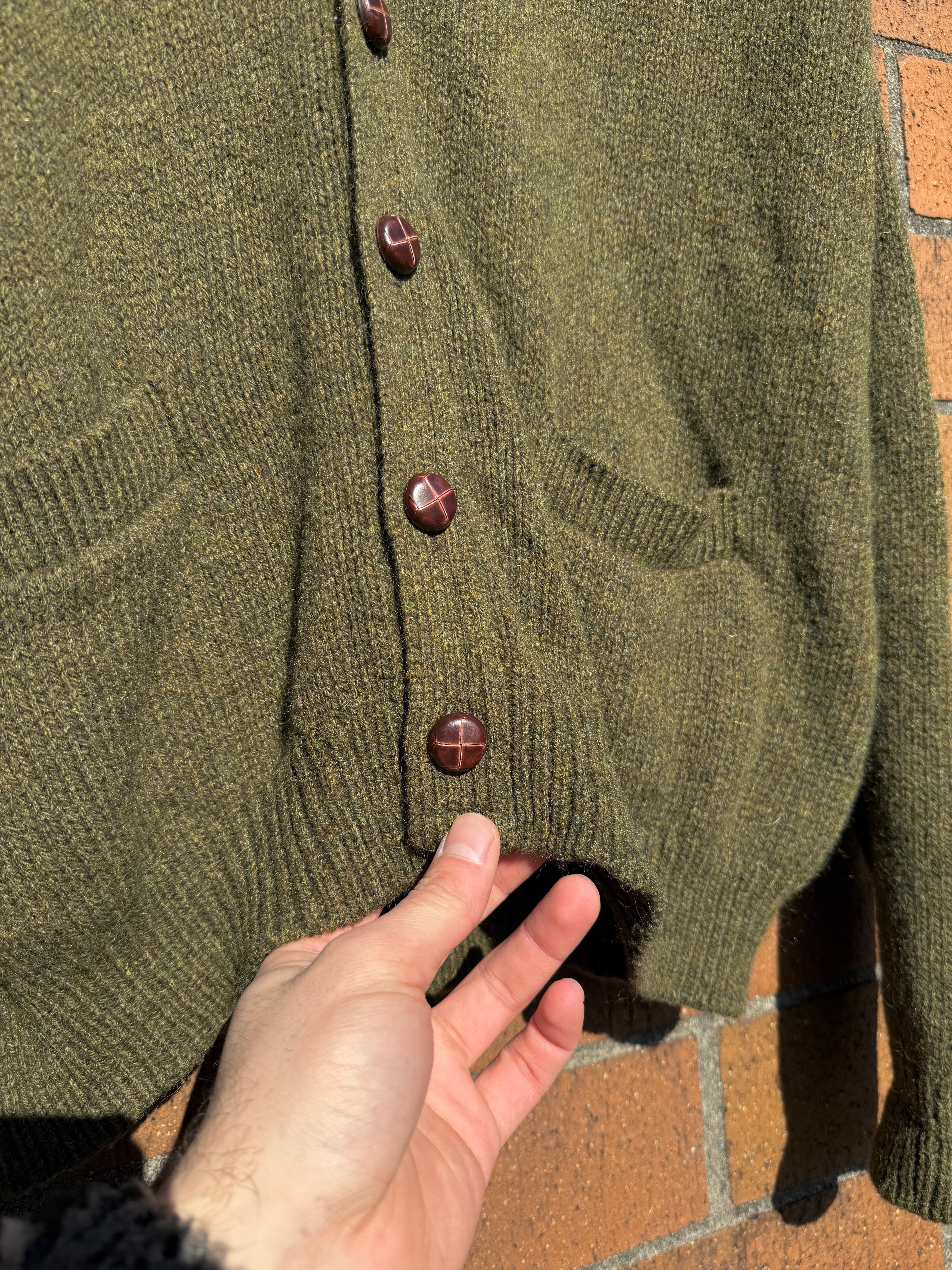 80s LL Bean Olive Green Wool Cardigan Sz L