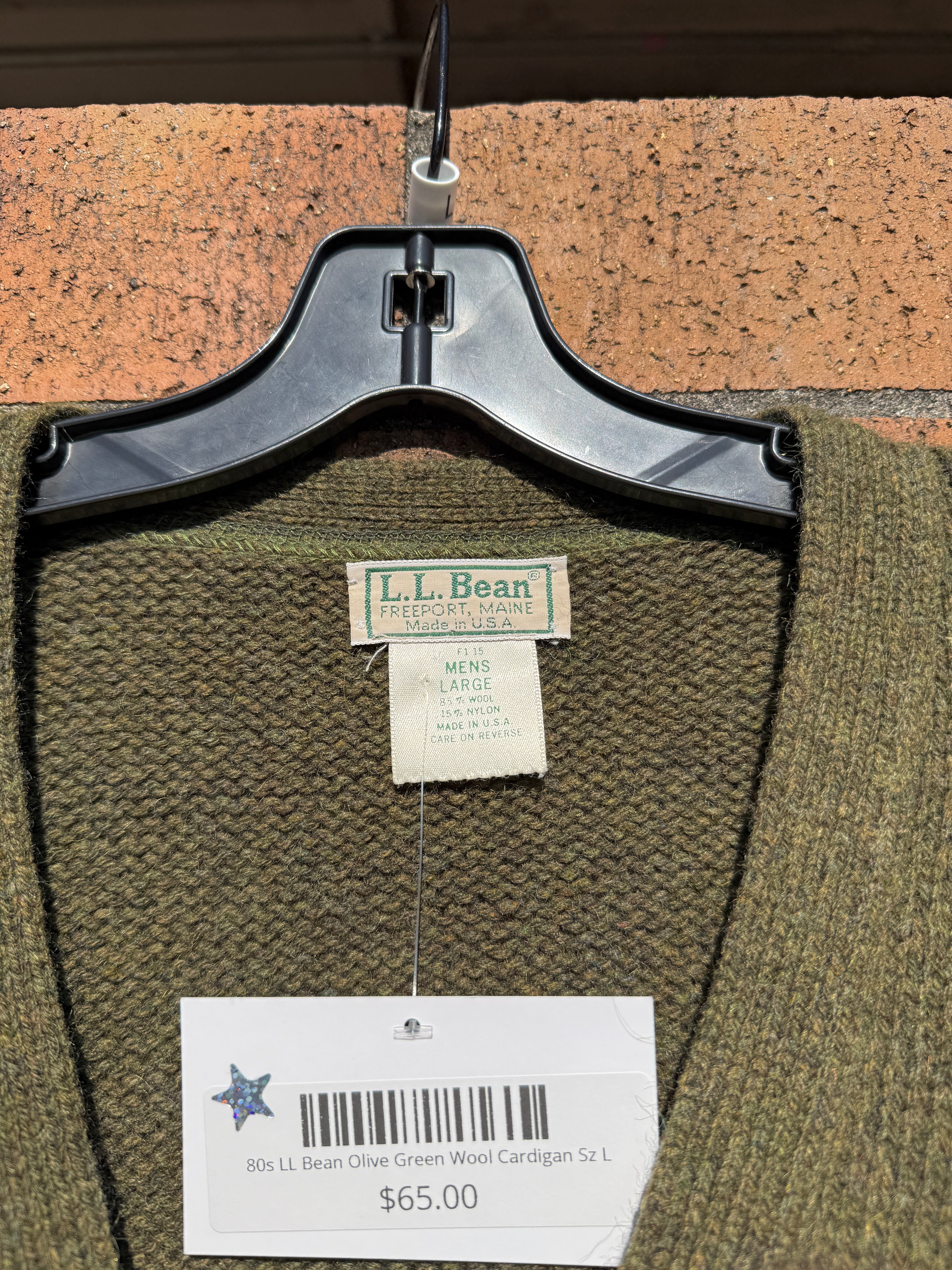 80s LL Bean Olive Green Wool Cardigan Sz L