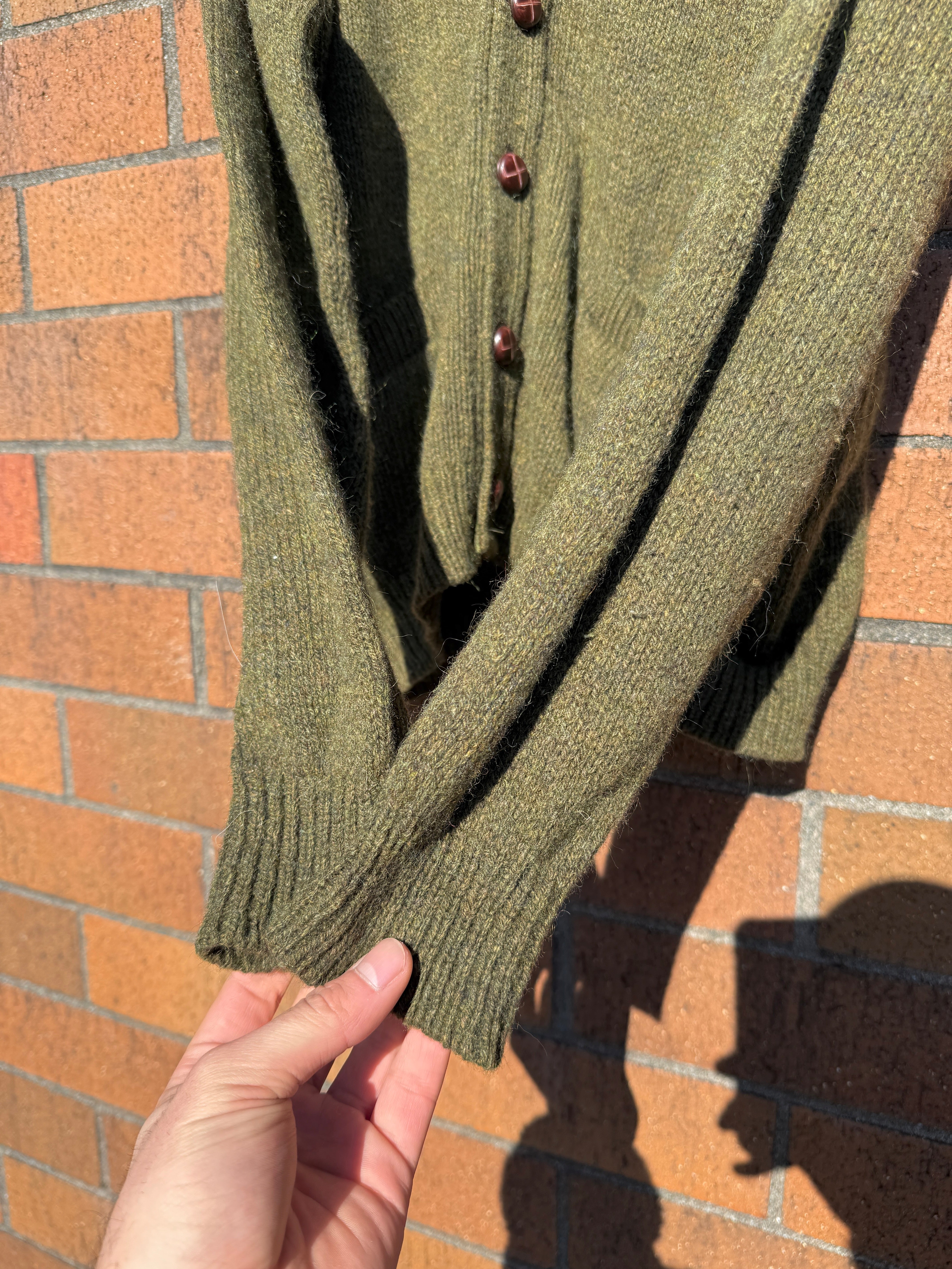 80s LL Bean Olive Green Wool Cardigan Sz L