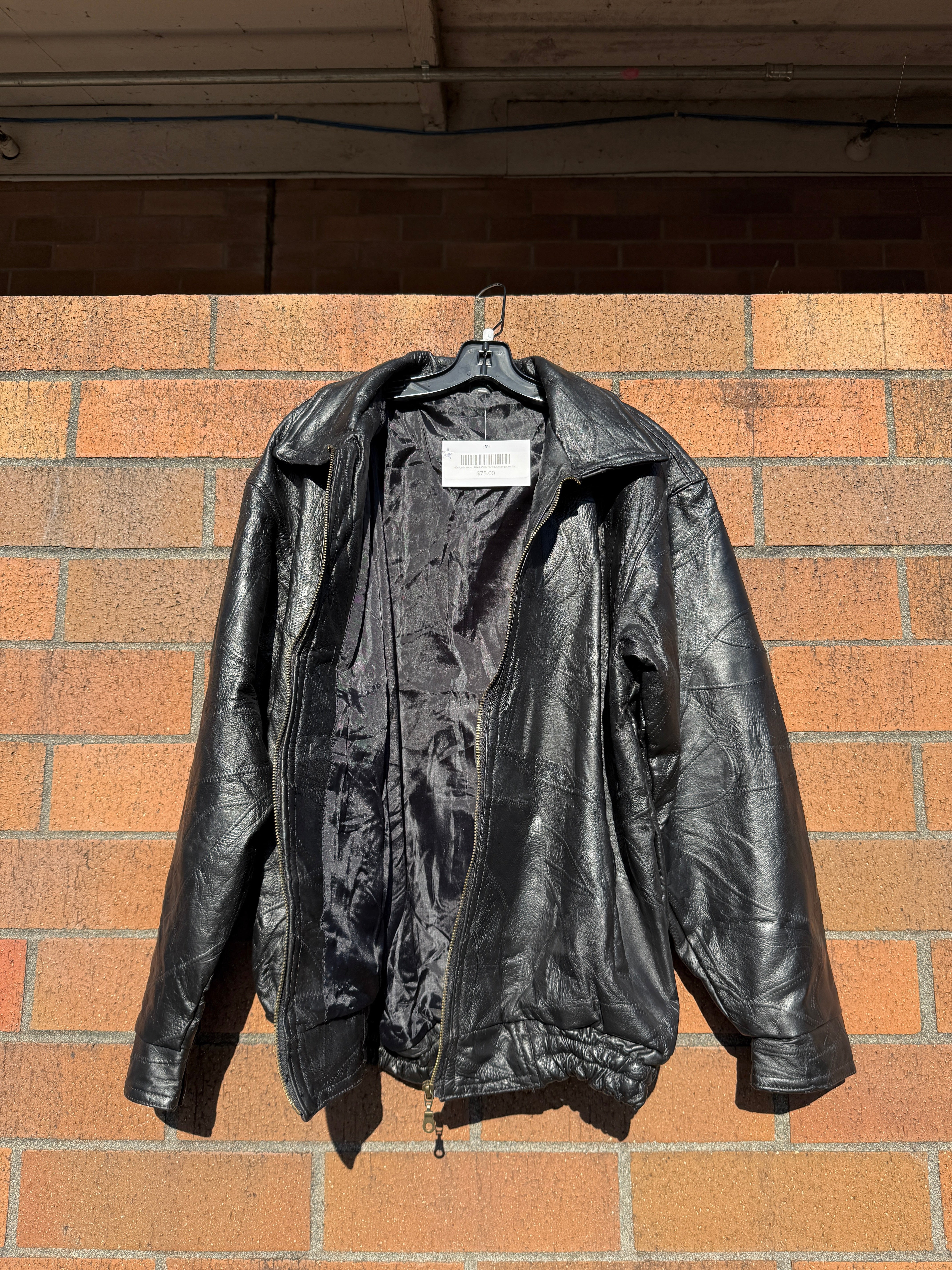 90s Unbranded Black Patterned Leather Jacket Sz L