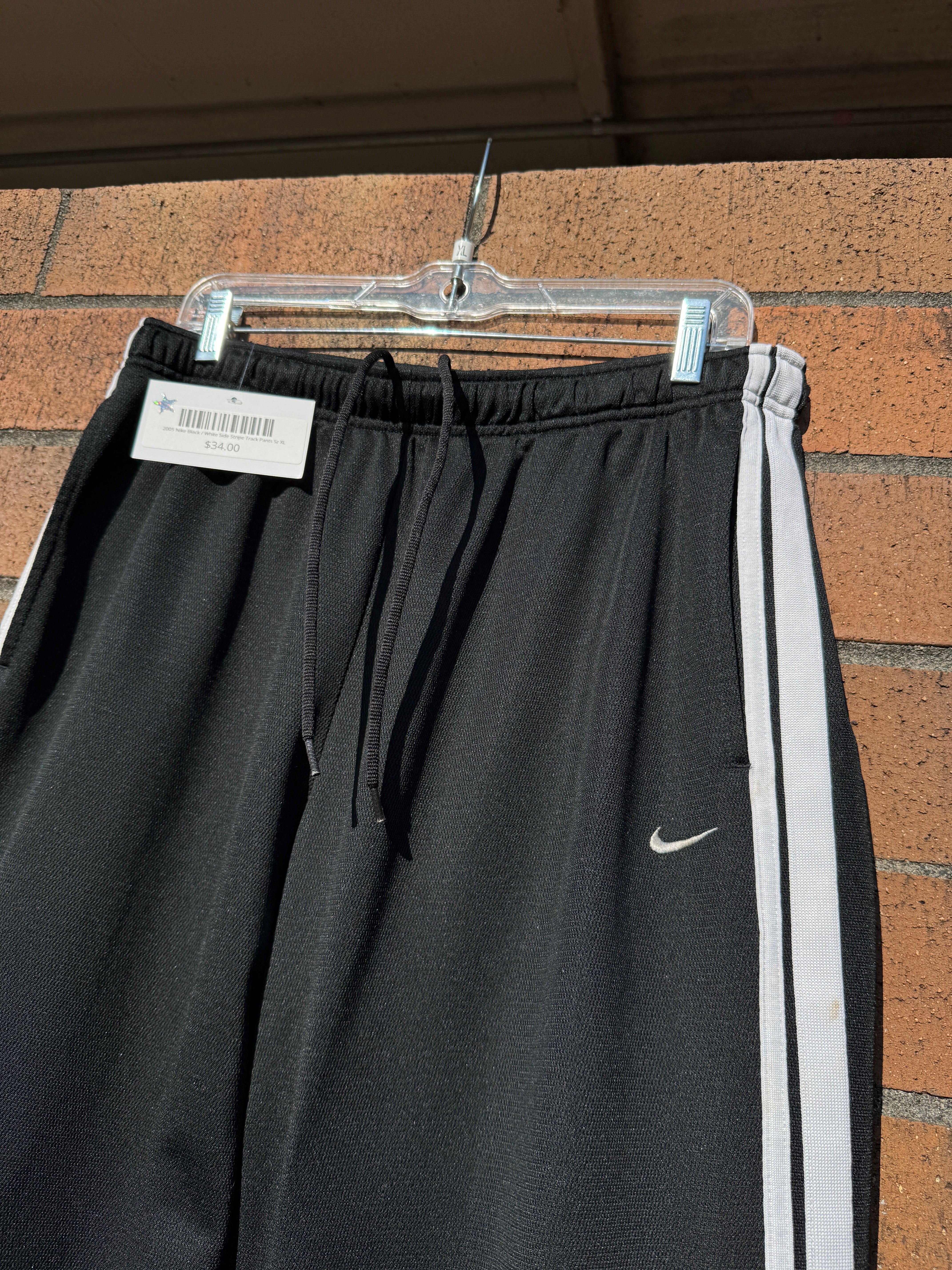 2005 Nike Black / White Side Stripe Track Pants Sz XL