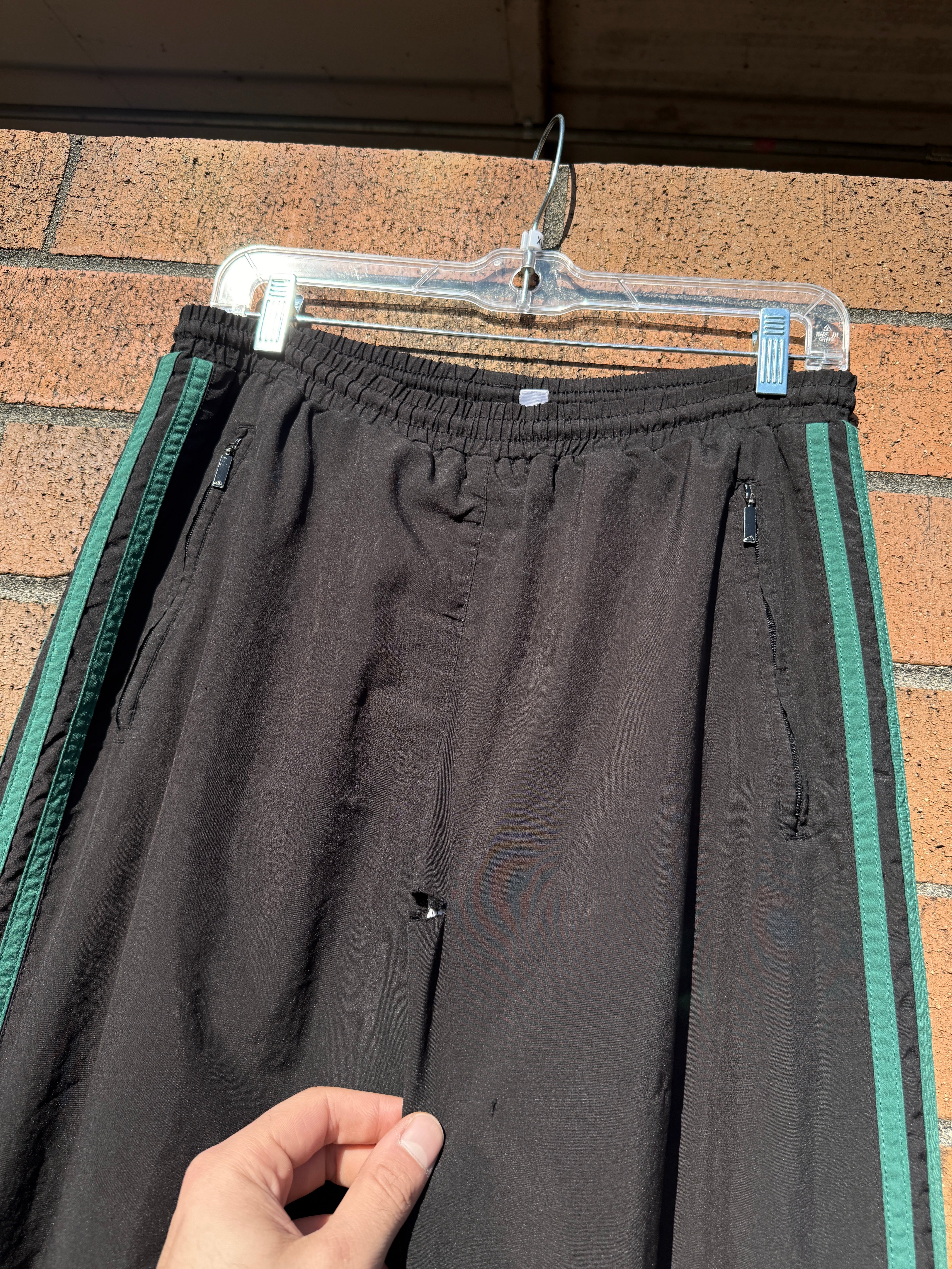 2000 Adidas Black / Green Three Stripe Track Pants Sz XL