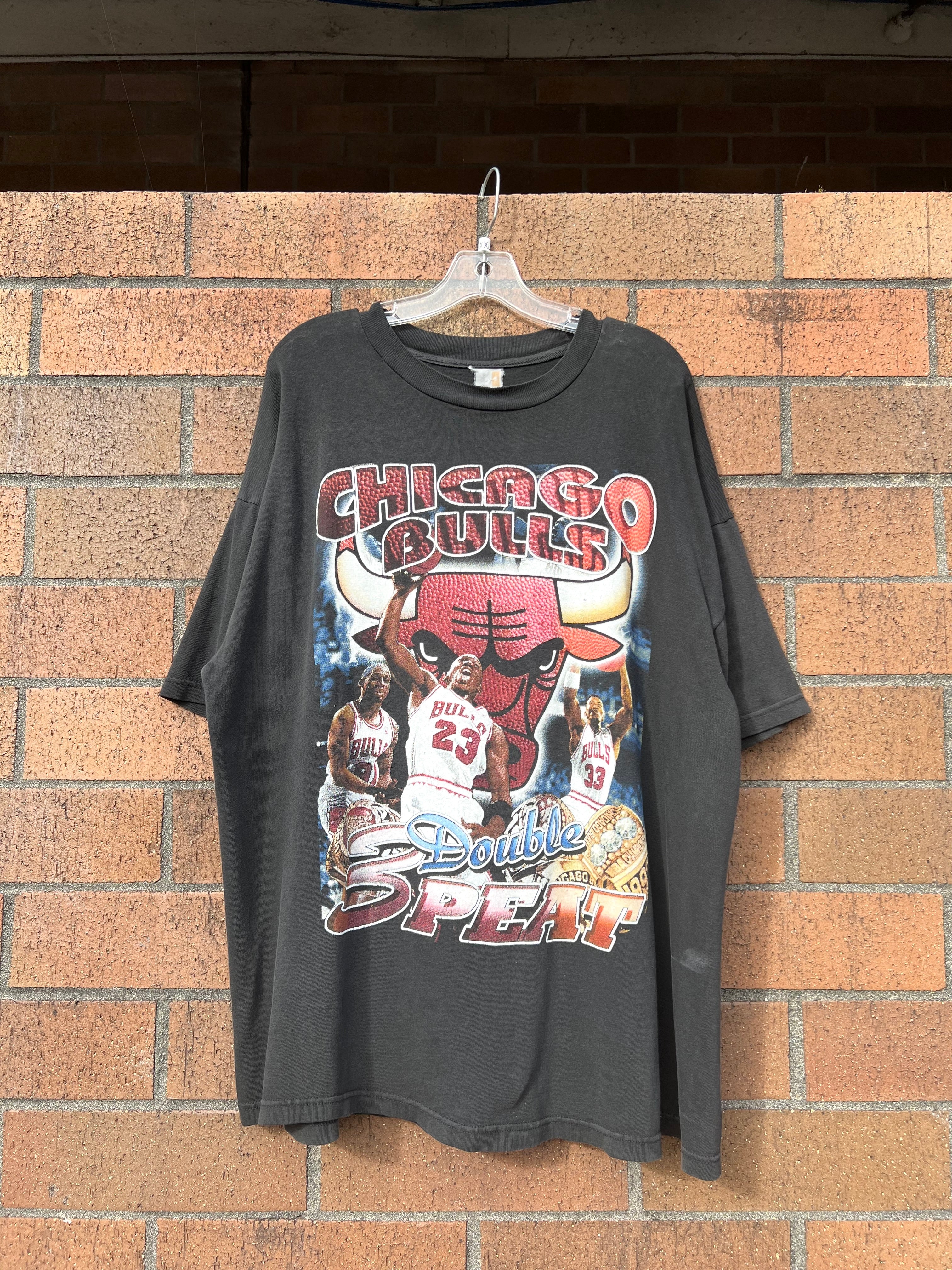 90s Chicago Bulls Double 3 Peat Rap Tee Sz XXL