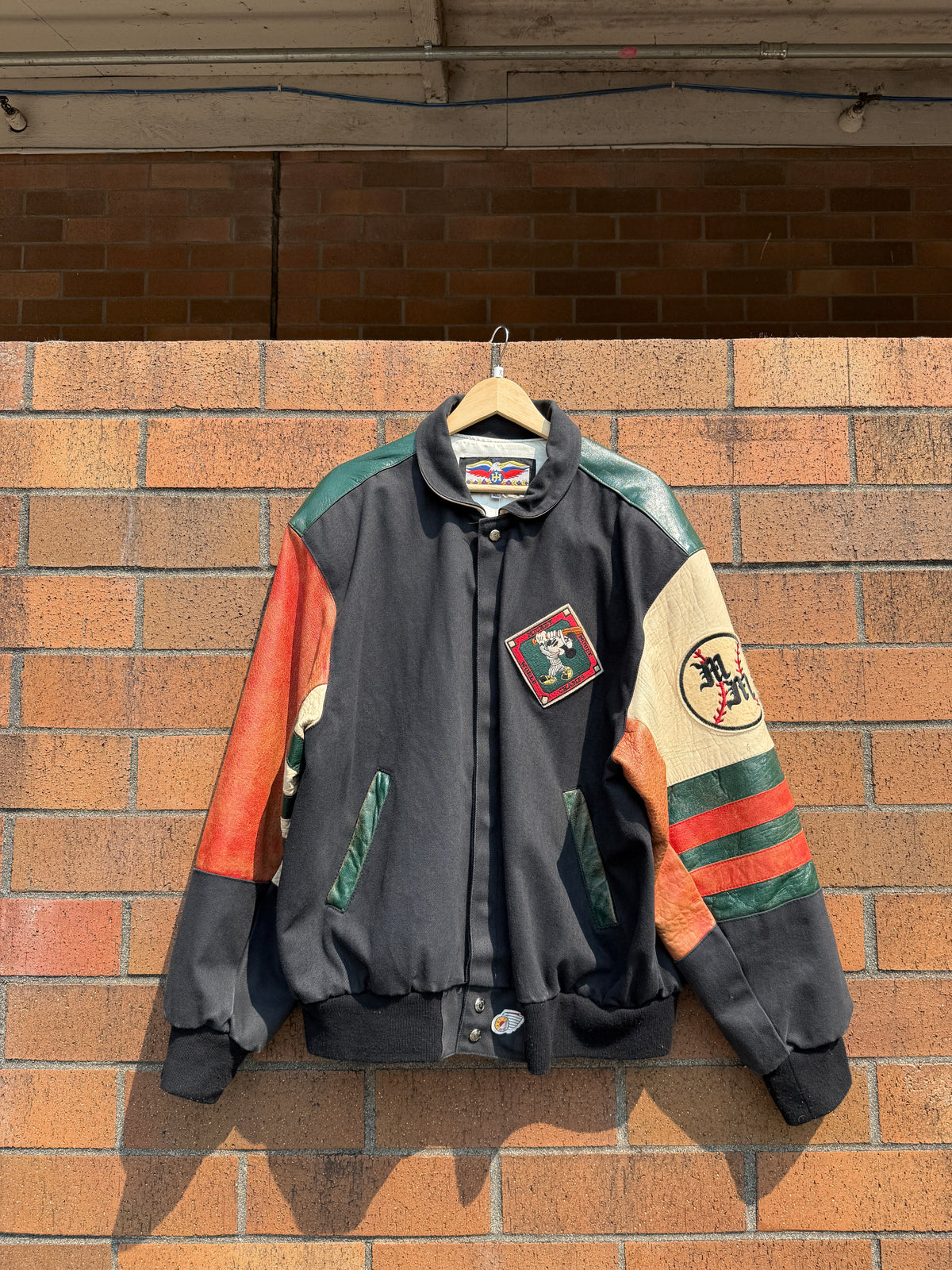 90s Jeff Hamilton Mickey Mouse Baseball Leather Jacket Size XL