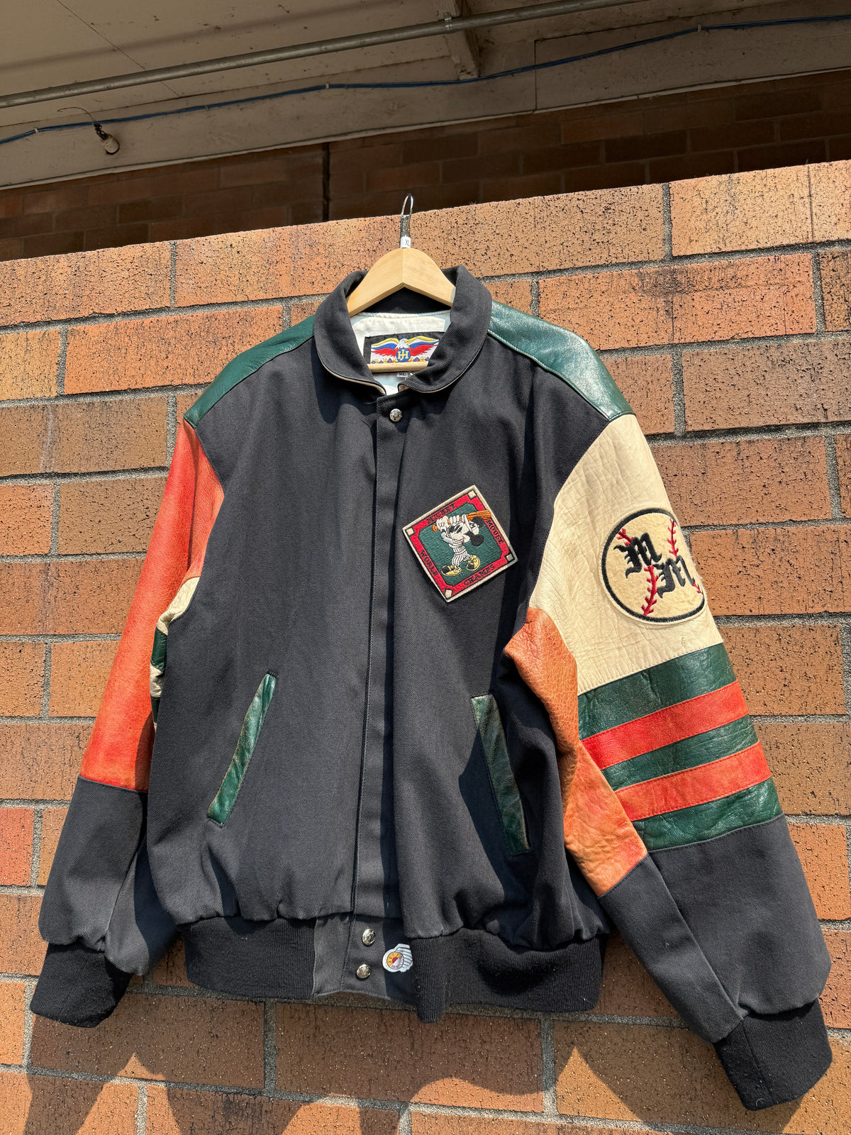 90s Jeff Hamilton Mickey Mouse Baseball Leather Jacket Size XL