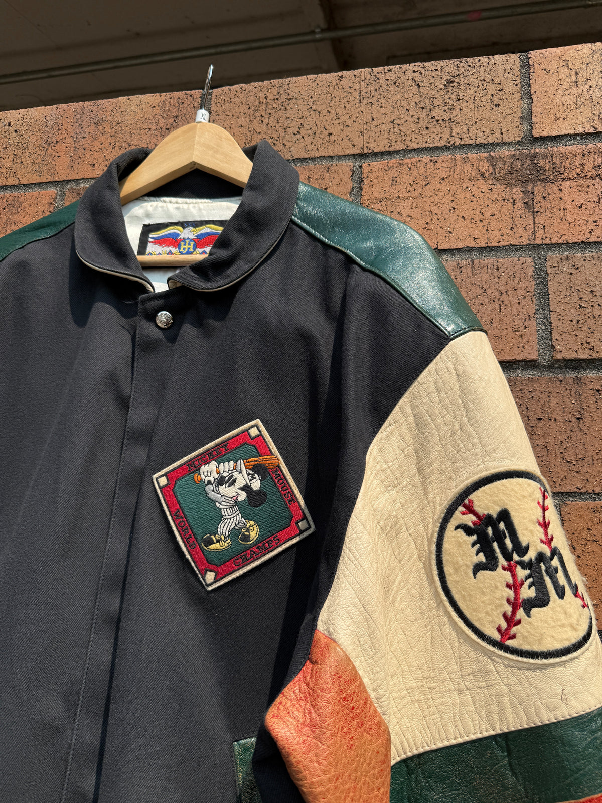90s Jeff Hamilton Mickey Mouse Baseball Leather Jacket Size XL