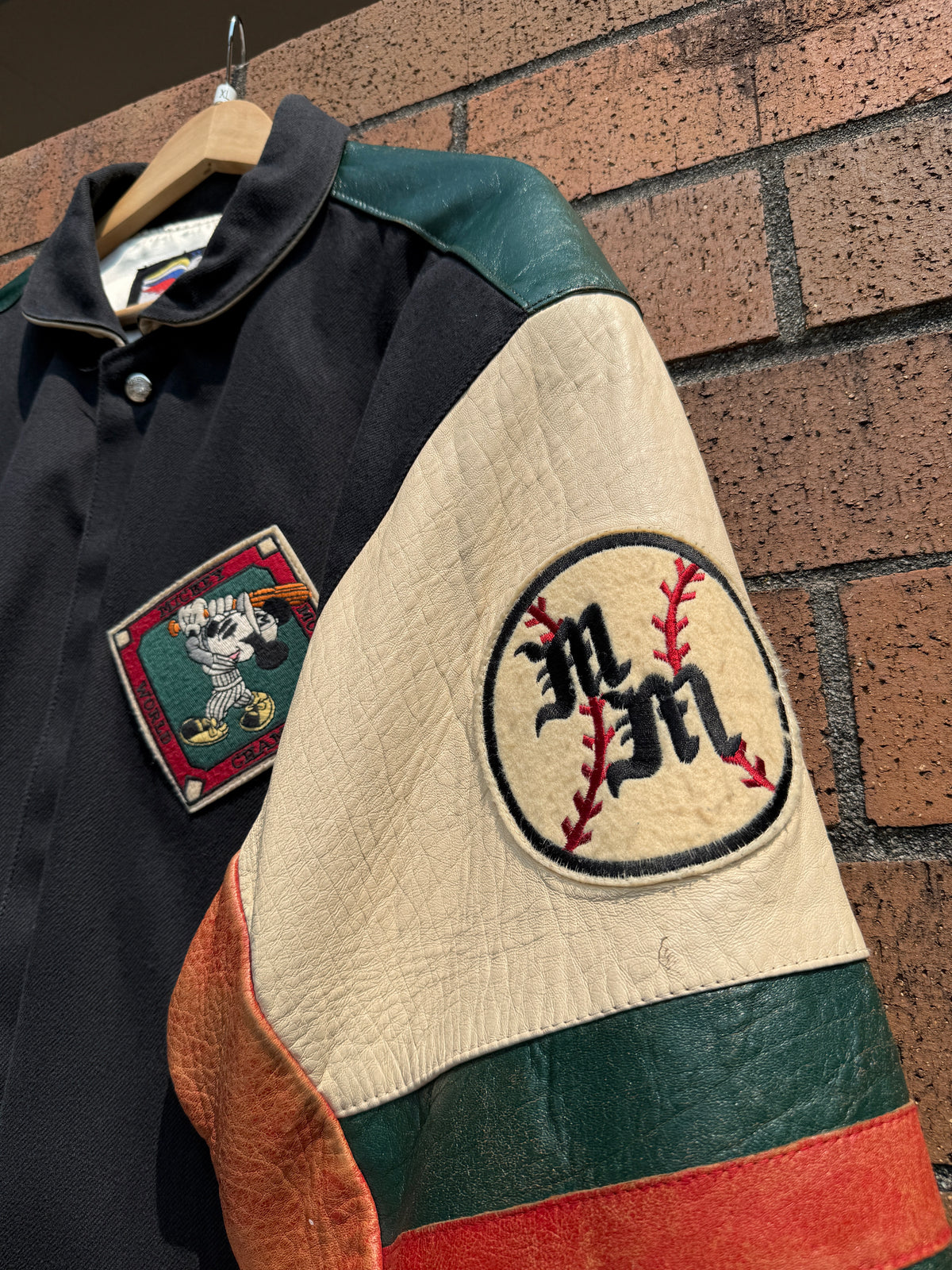90s Jeff Hamilton Mickey Mouse Baseball Leather Jacket Size XL