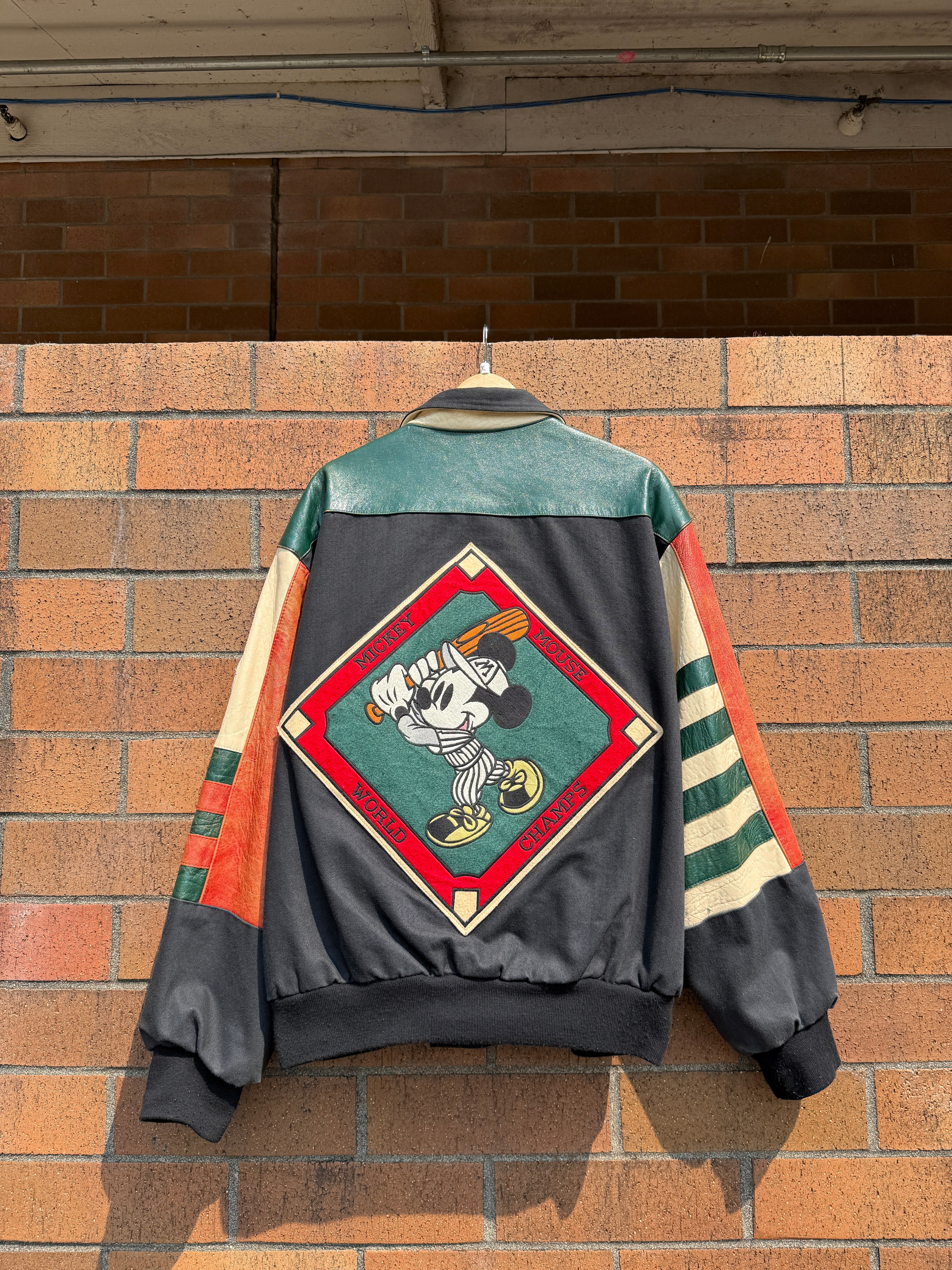 90s Jeff Hamilton Mickey Mouse Baseball Leather Jacket Size XL