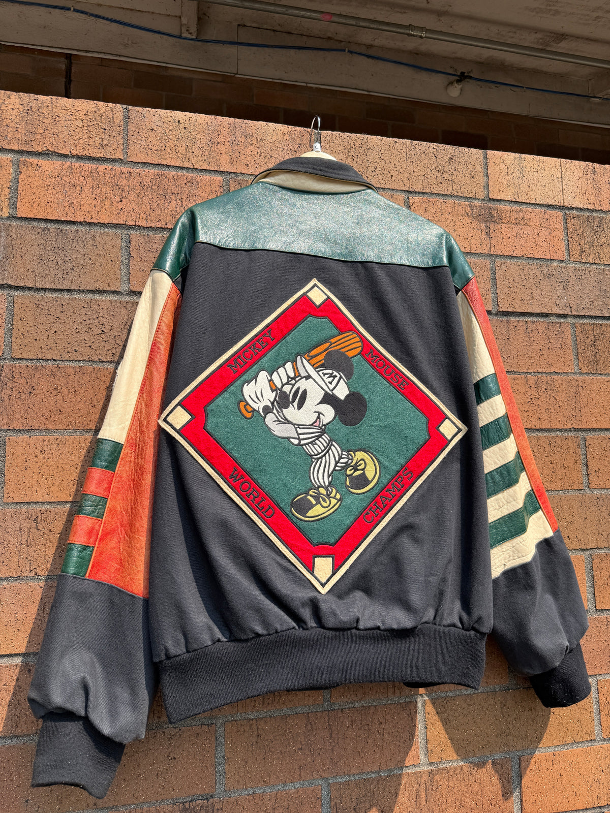 90s Jeff Hamilton Mickey Mouse Baseball Leather Jacket Size XL