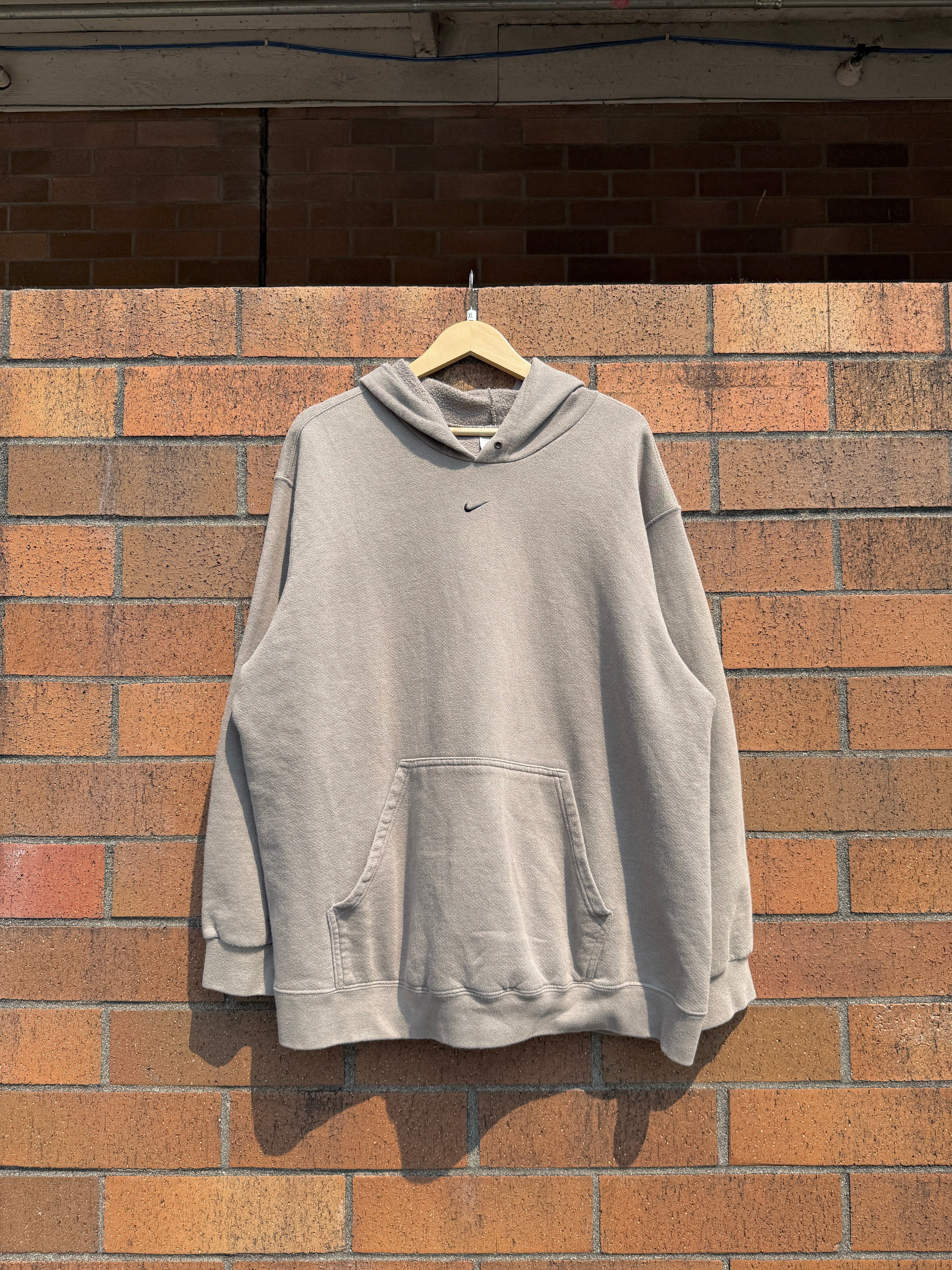 90s Nike Faded Olive / Black Center Swoosh Hoodie Size XL