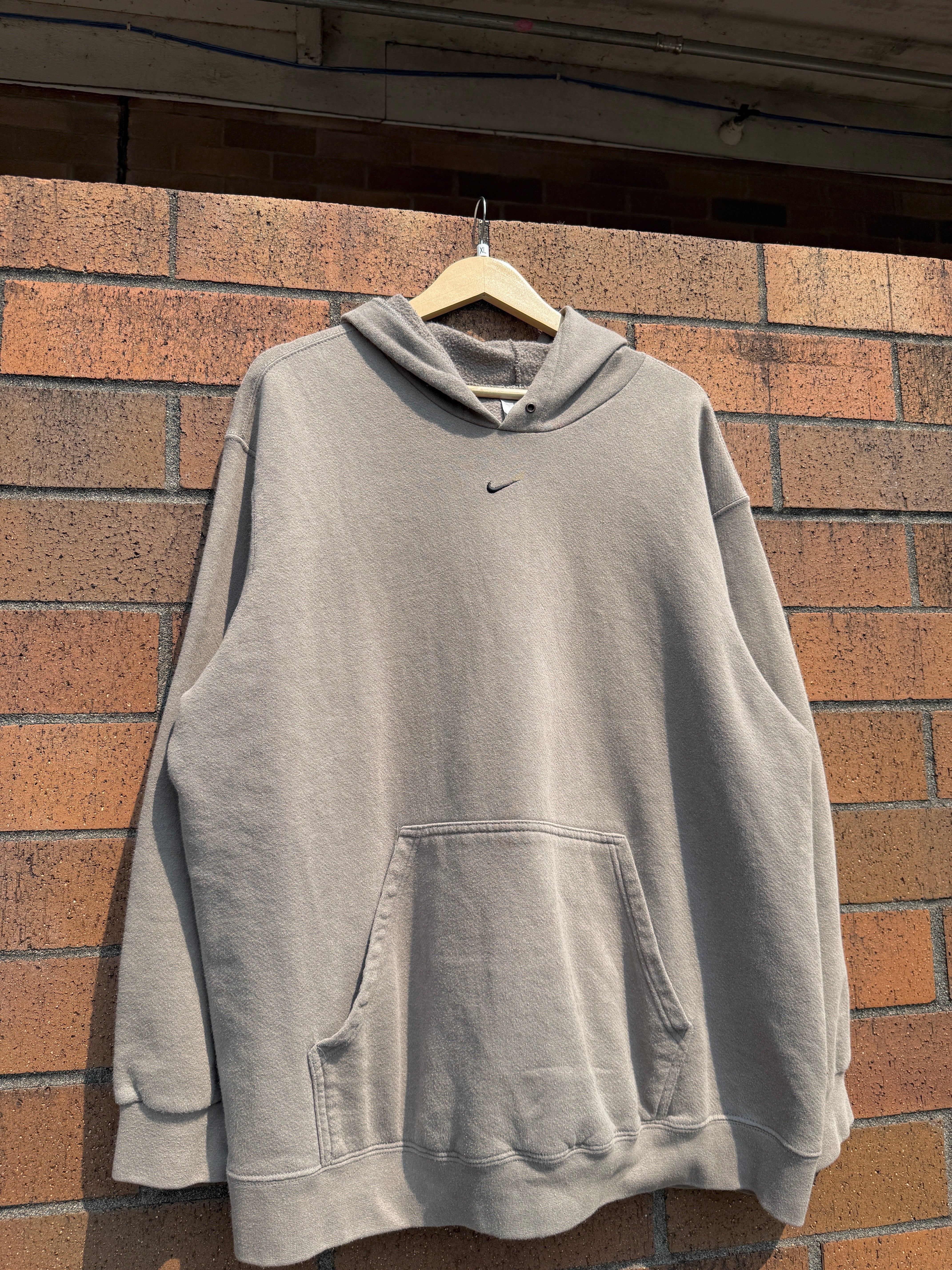90s Nike Faded Olive / Black Center Swoosh Hoodie Size XL