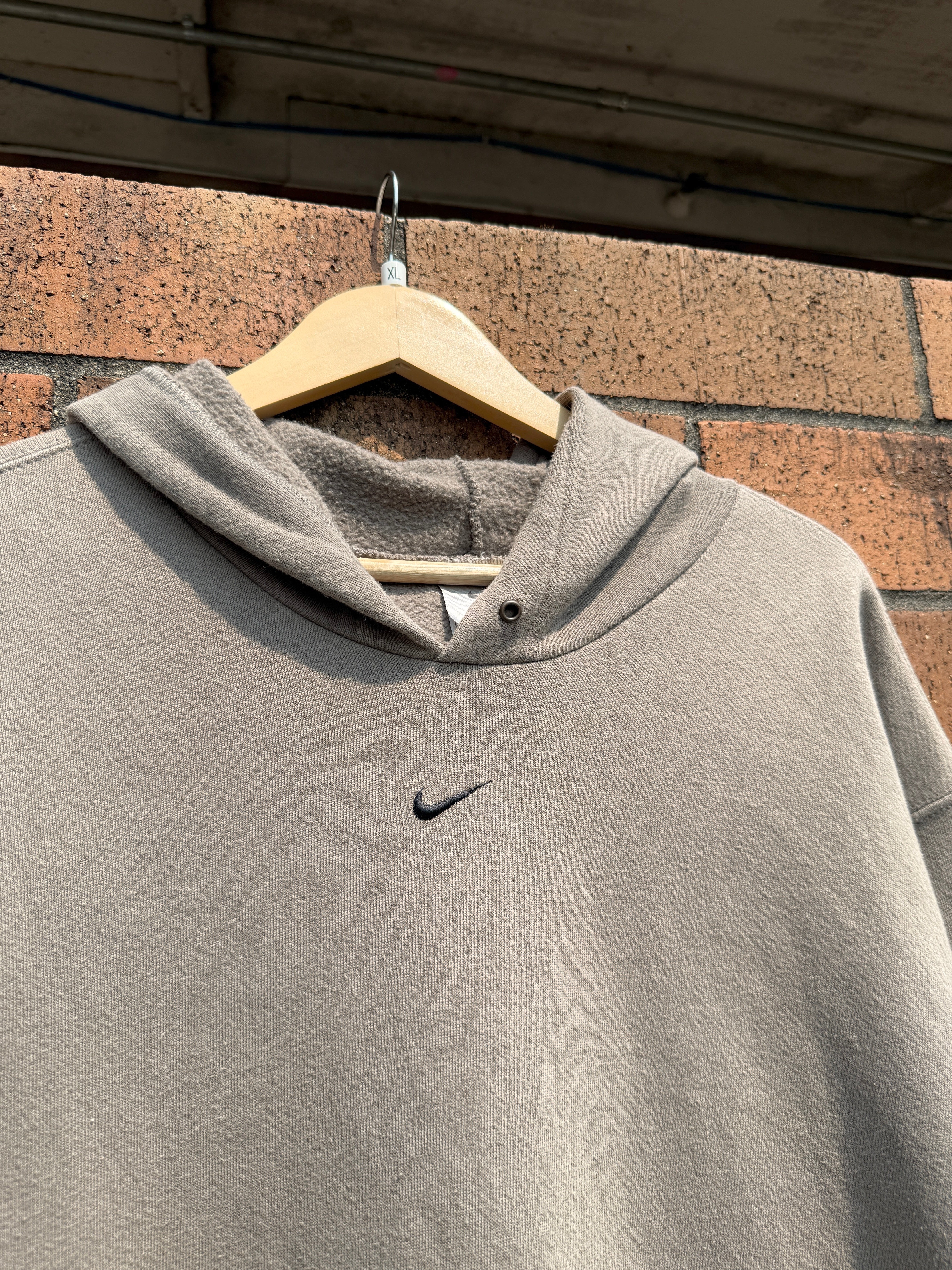 90s Nike Faded Olive / Black Center Swoosh Hoodie Size XL