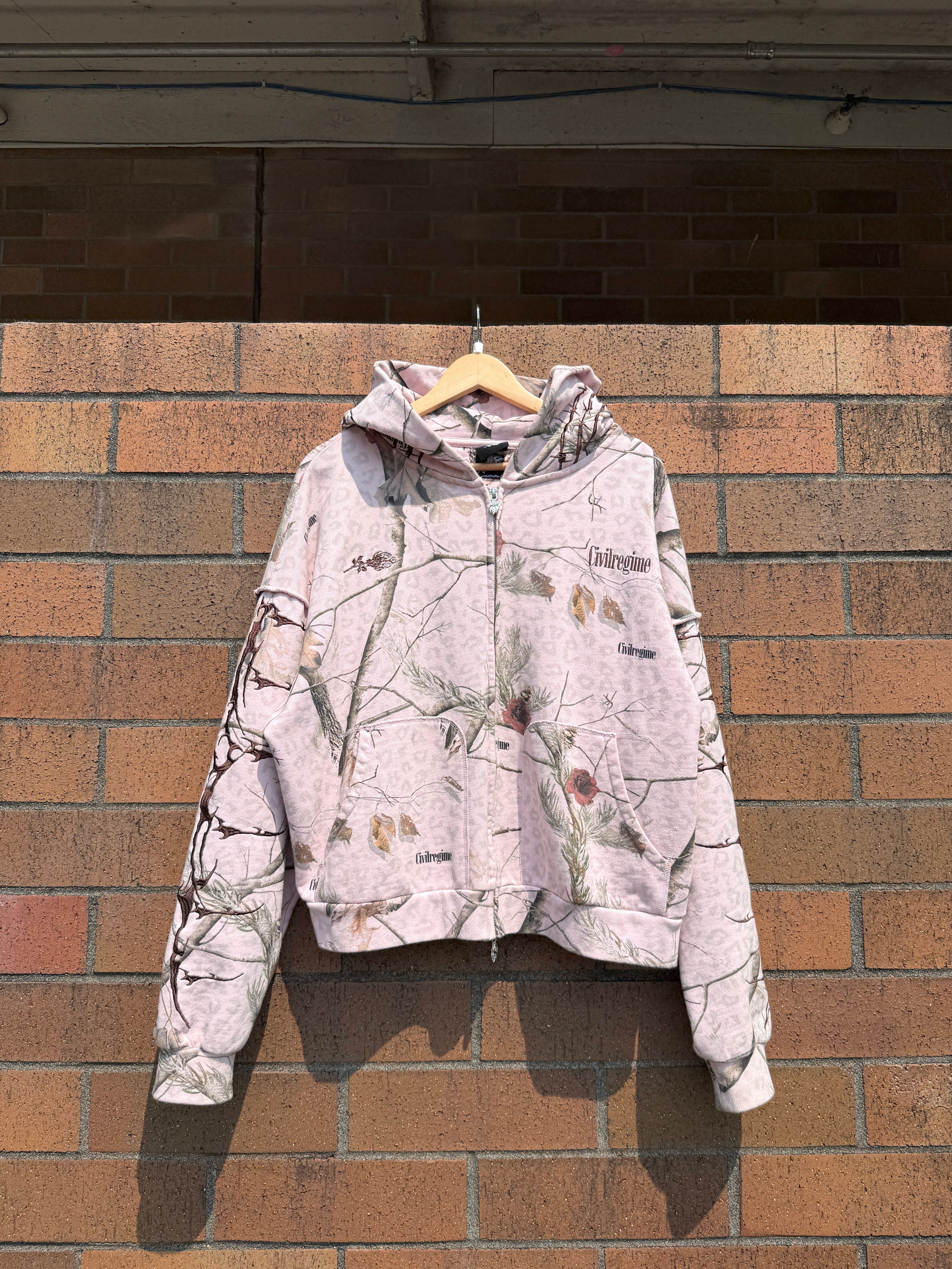 Civil Regime Core Brigade Zip Up Hoodie Pink Leopard Camo Size L USED