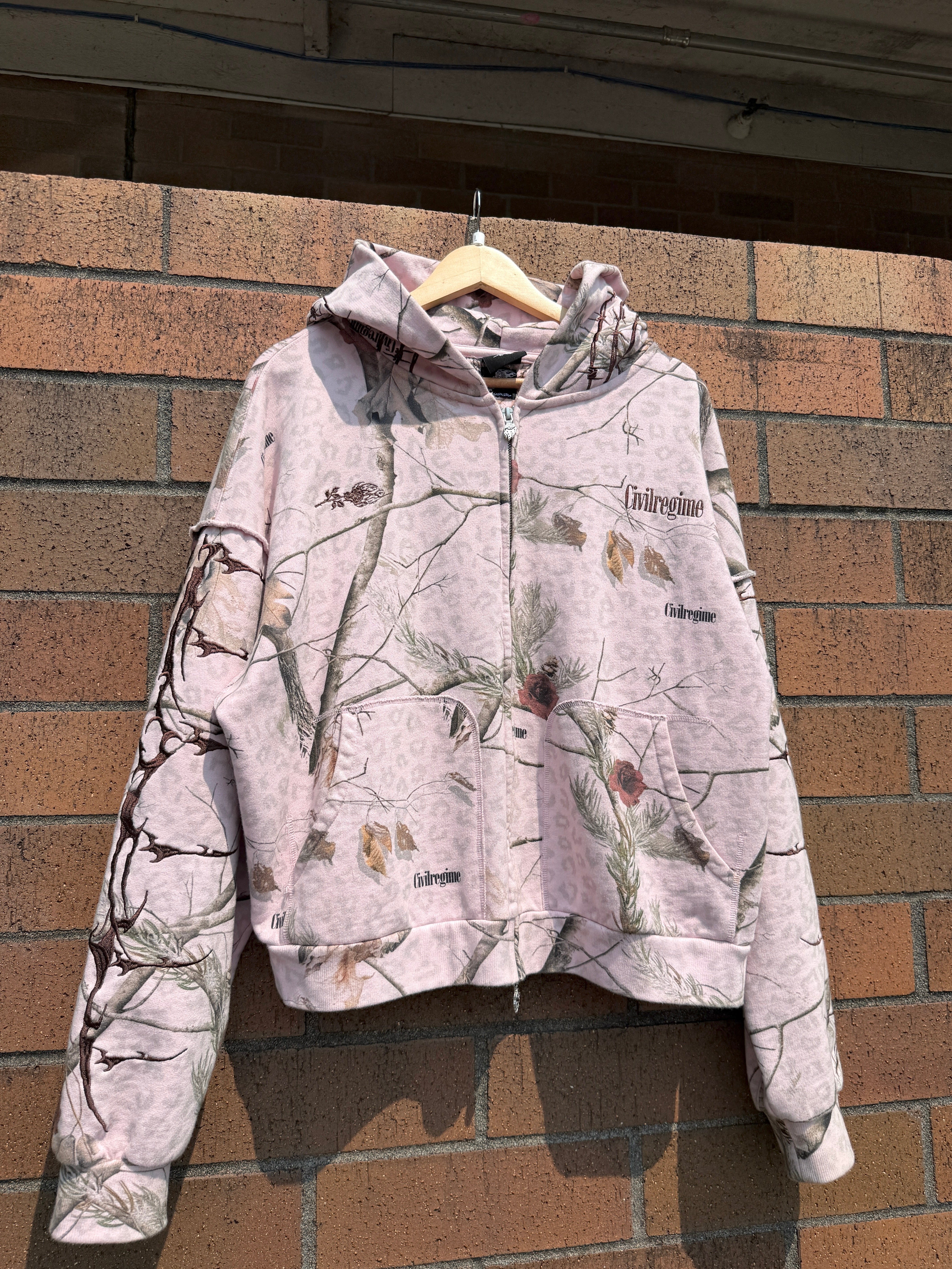 Civil Regime Core Brigade Zip Up Hoodie Pink Leopard Camo Size L USED