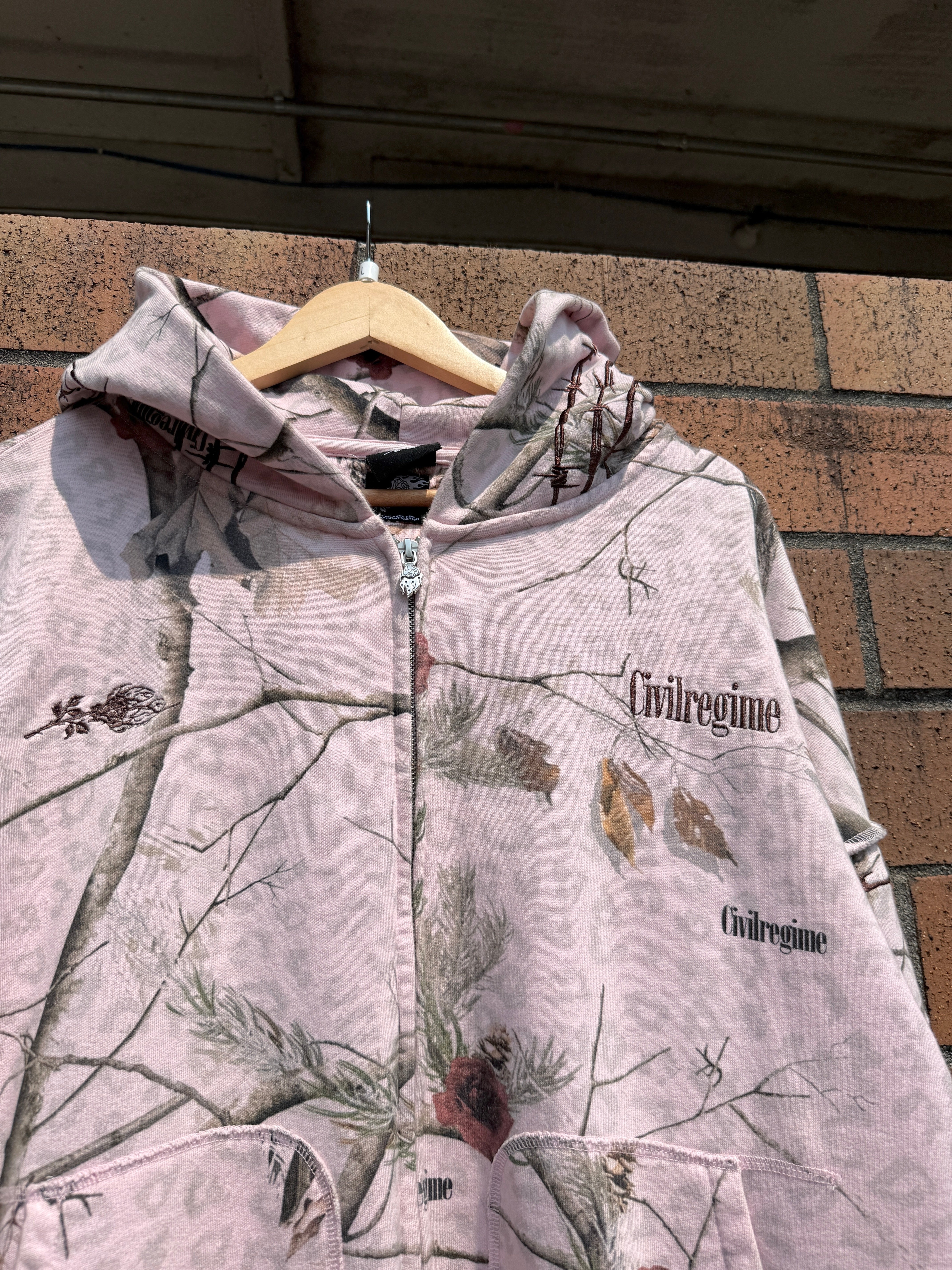 Civil Regime Core Brigade Zip Up Hoodie Pink Leopard Camo Size L USED