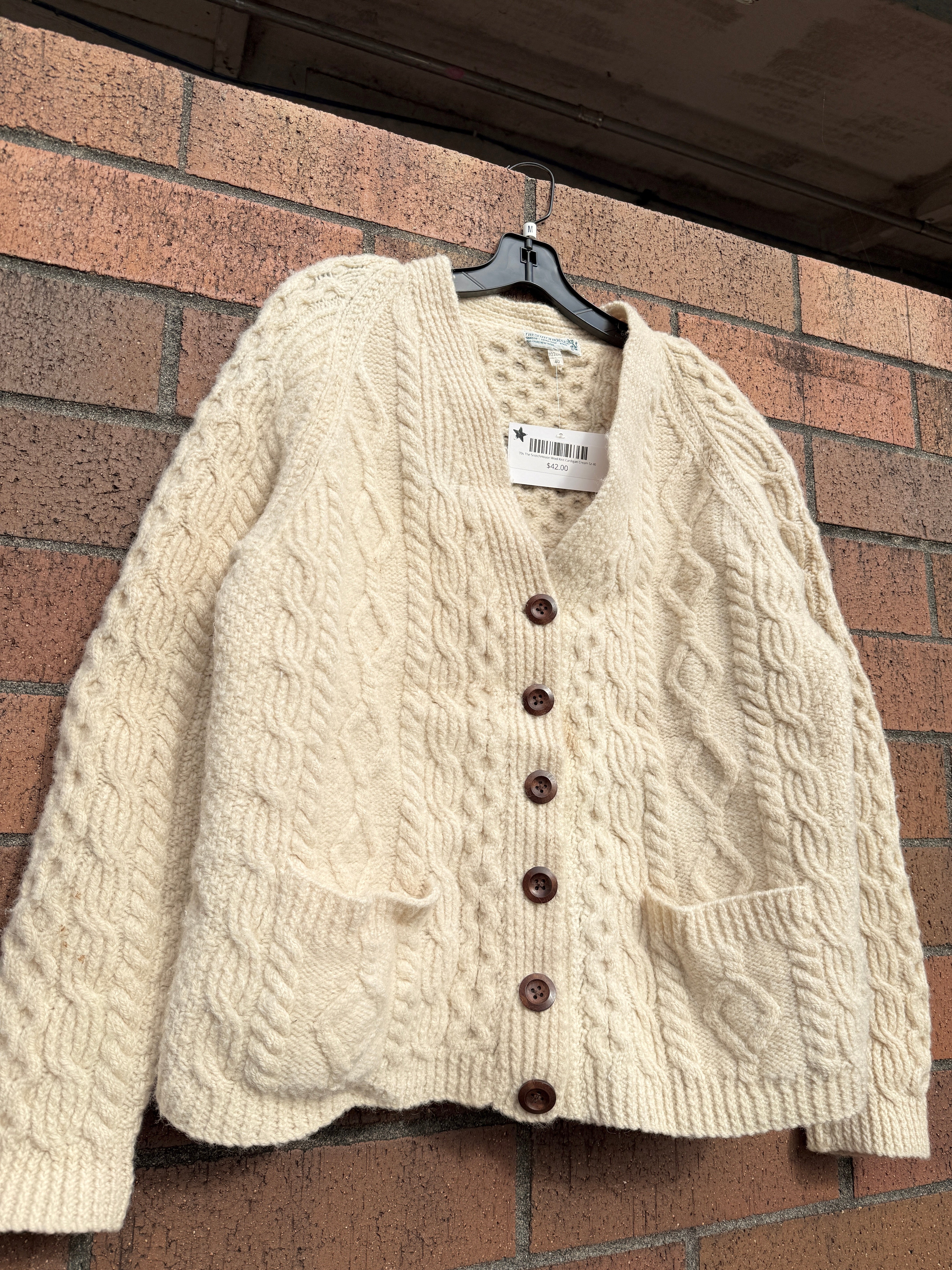 70s The ScotchHouse Wool Knit Cardigan Cream Sz 40
