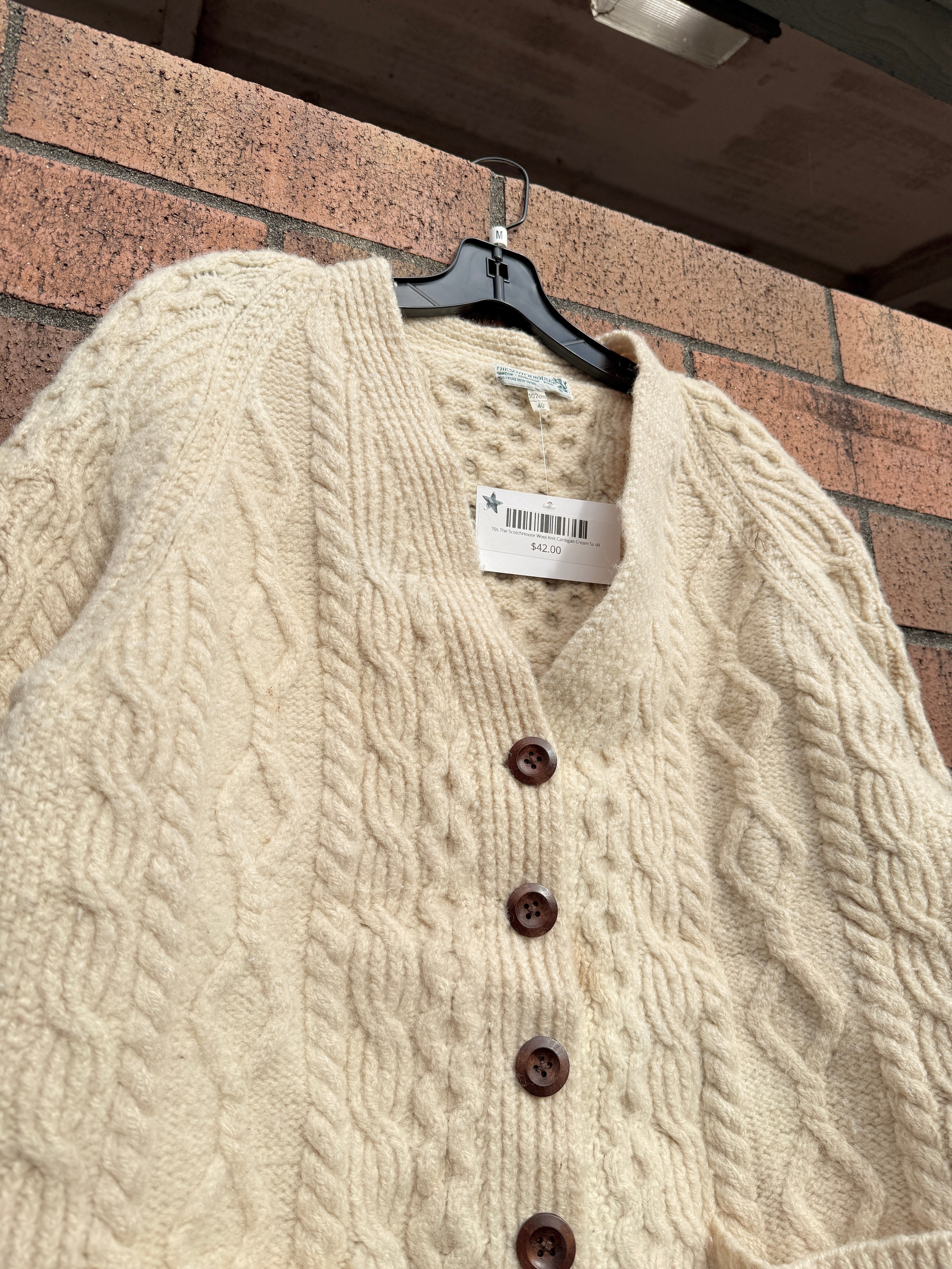 70s The ScotchHouse Wool Knit Cardigan Cream Sz 40
