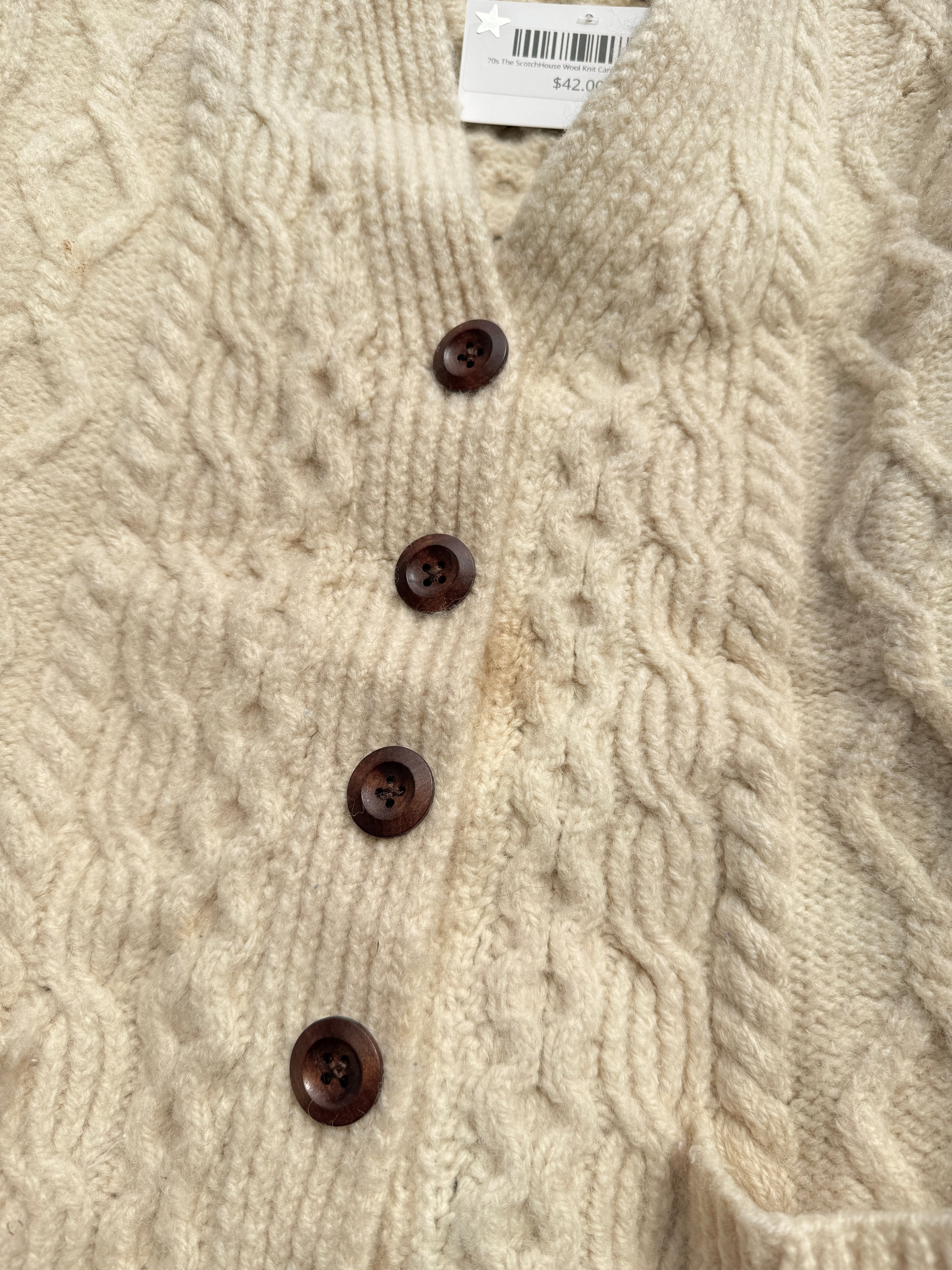 70s The ScotchHouse Wool Knit Cardigan Cream Sz 40