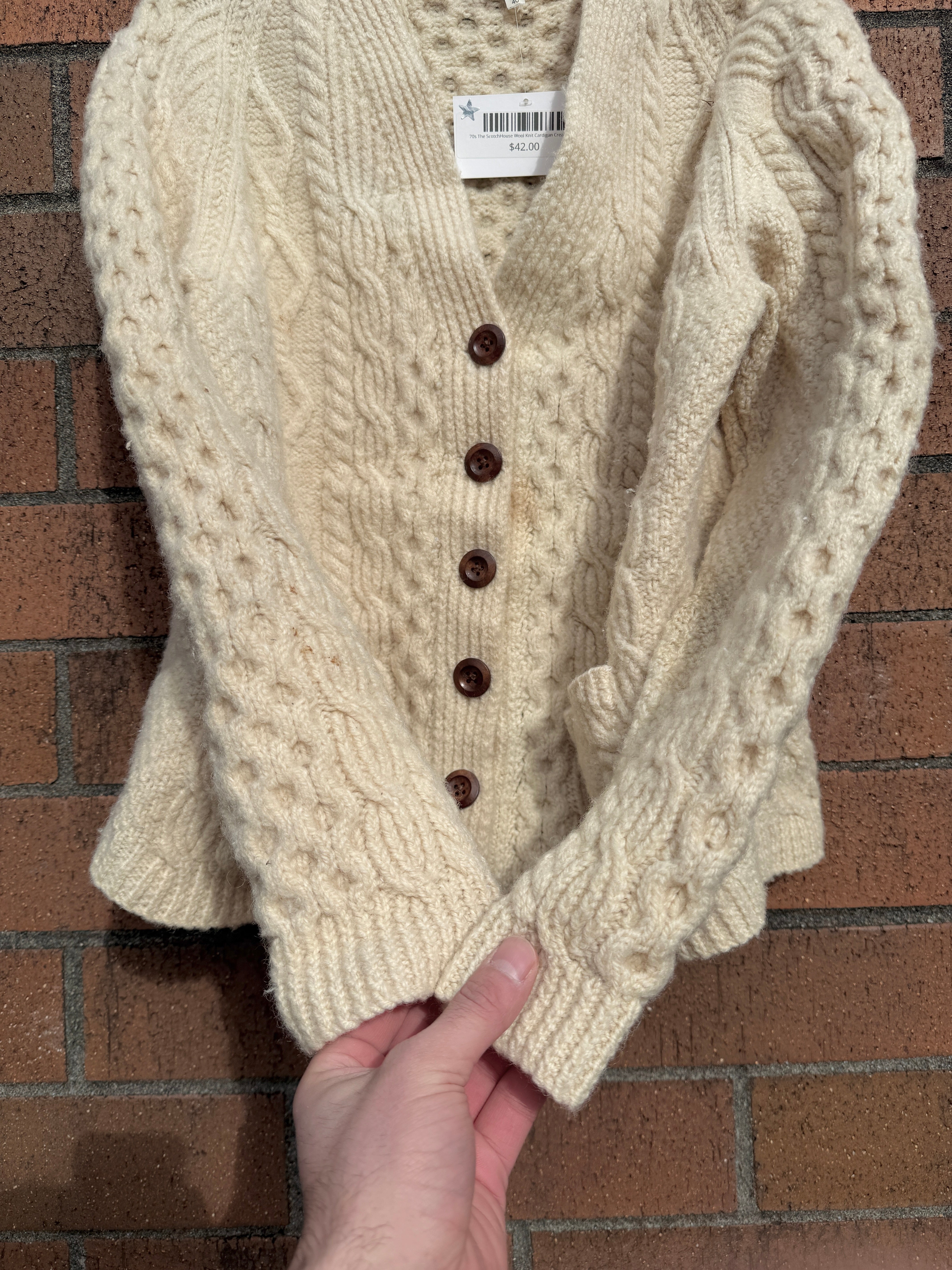 70s The ScotchHouse Wool Knit Cardigan Cream Sz 40
