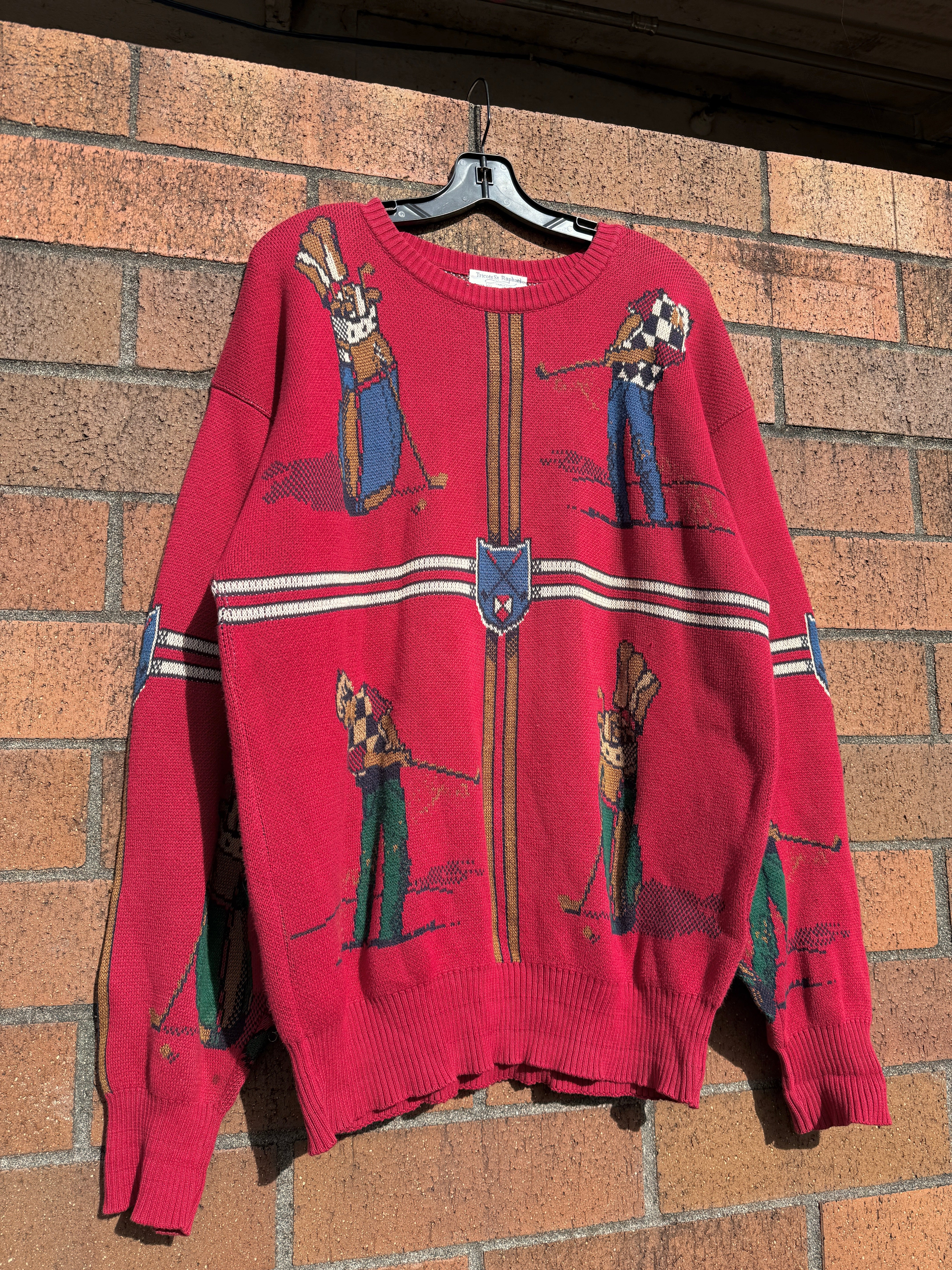 90s Tricots St Raphael Red Golf Sweater Sz L