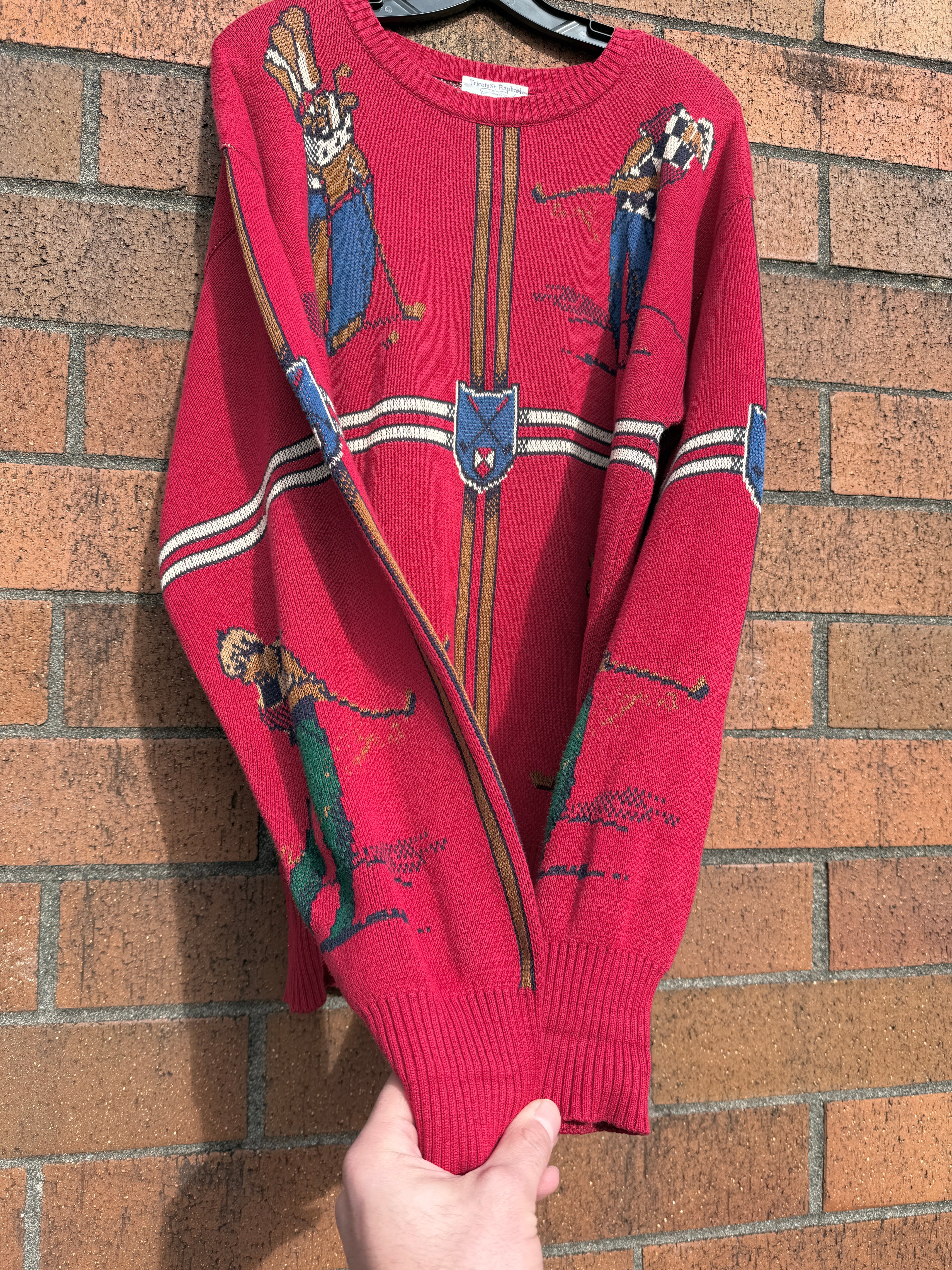 90s Tricots St Raphael Red Golf Sweater Sz L