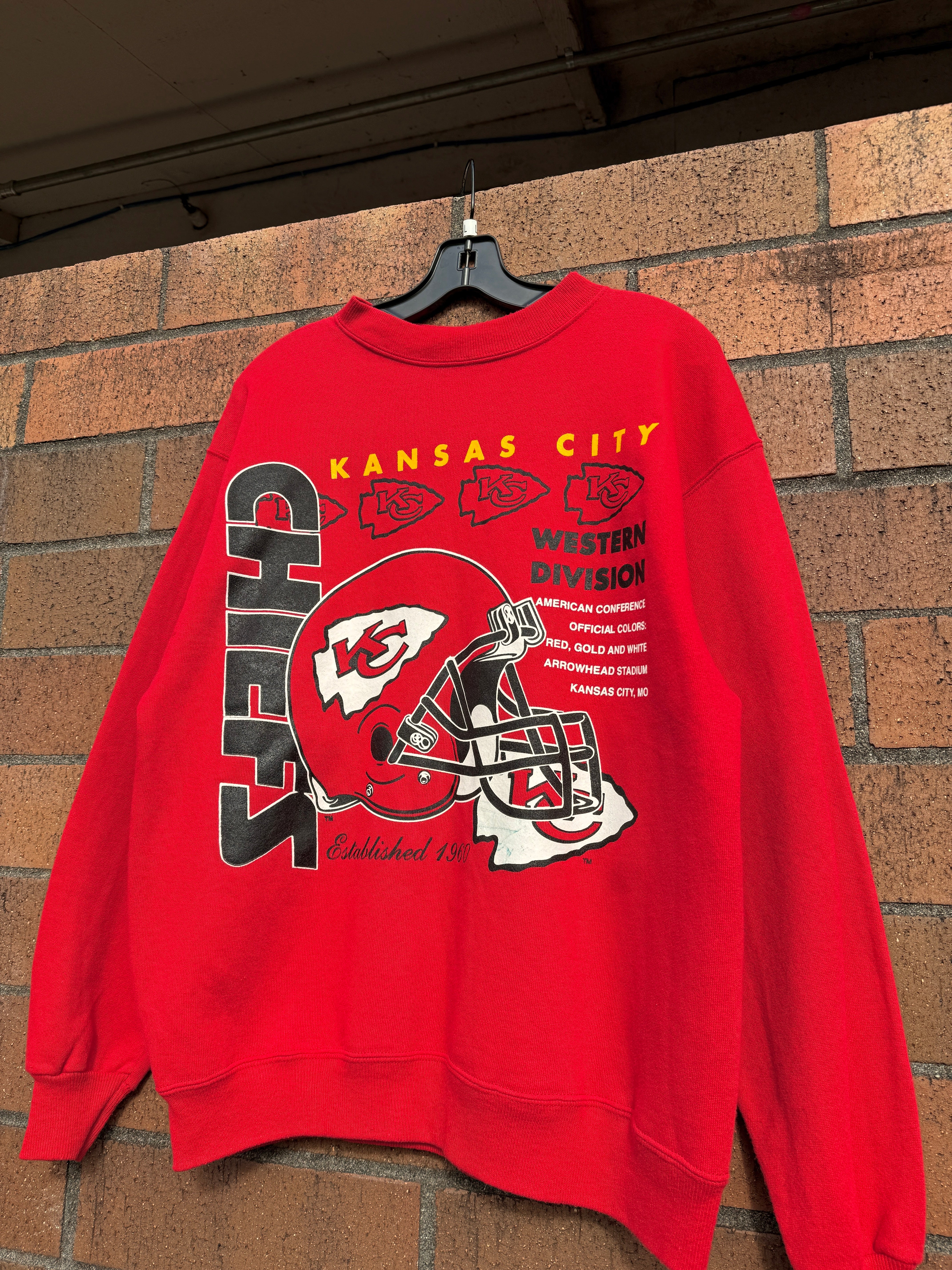 90s Kansas City Chiefs Red Hanes Crewneck Sz L