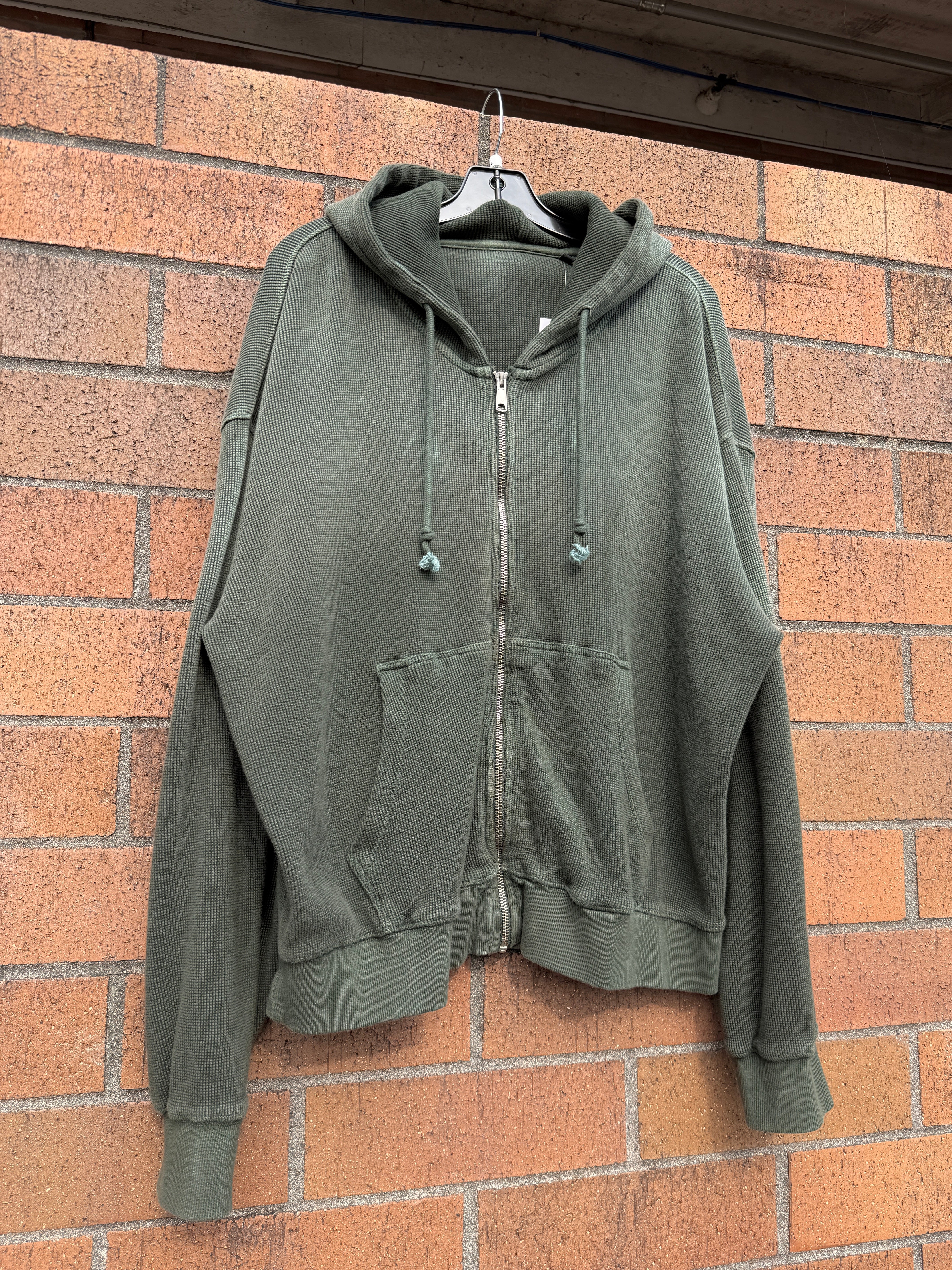 042 Clothing Sun Dried Waffle Knit Zip Up Hoodie Forest Green Size L