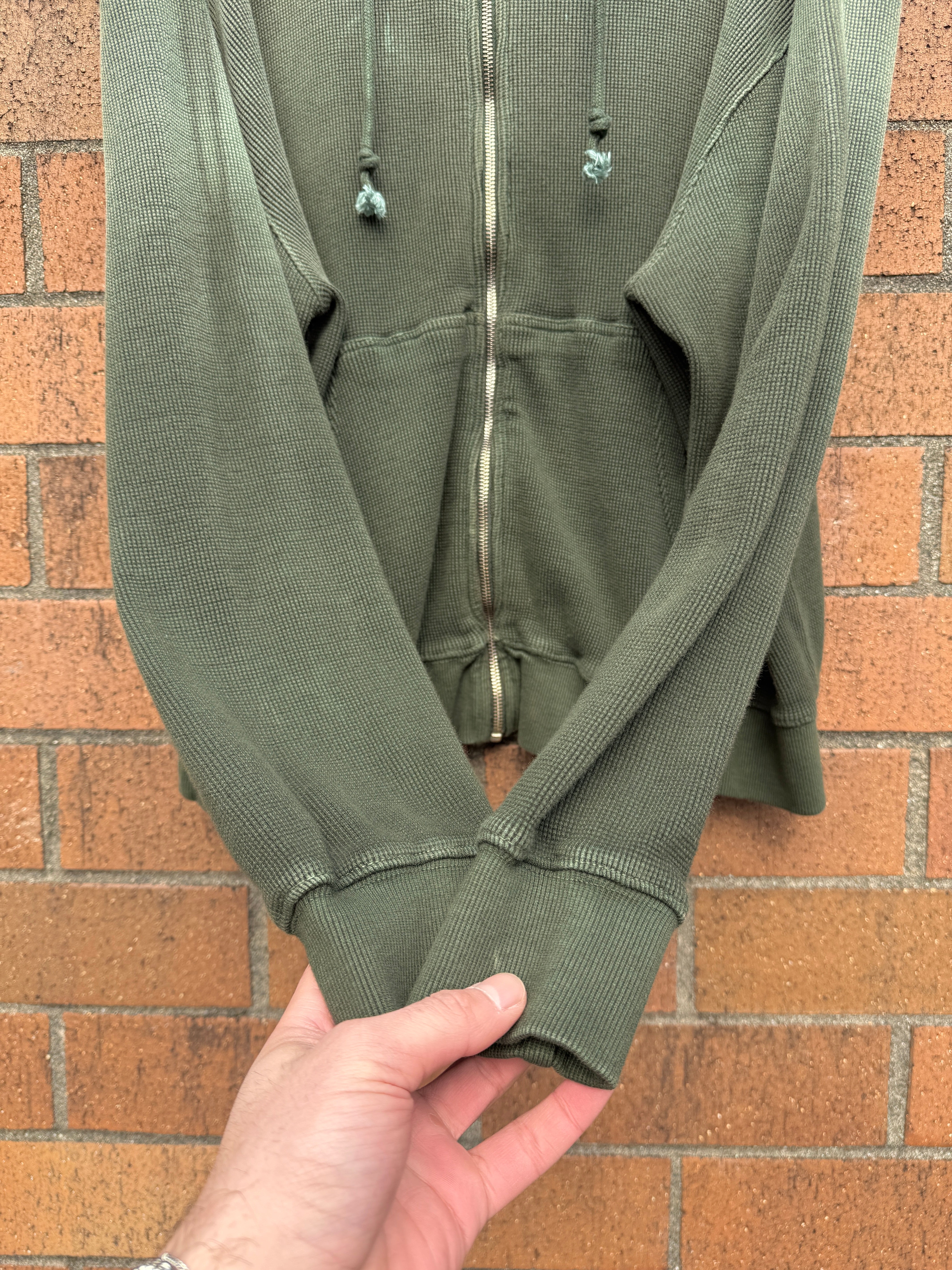 042 Clothing Sun Dried Waffle Knit Zip Up Hoodie Forest Green Size L