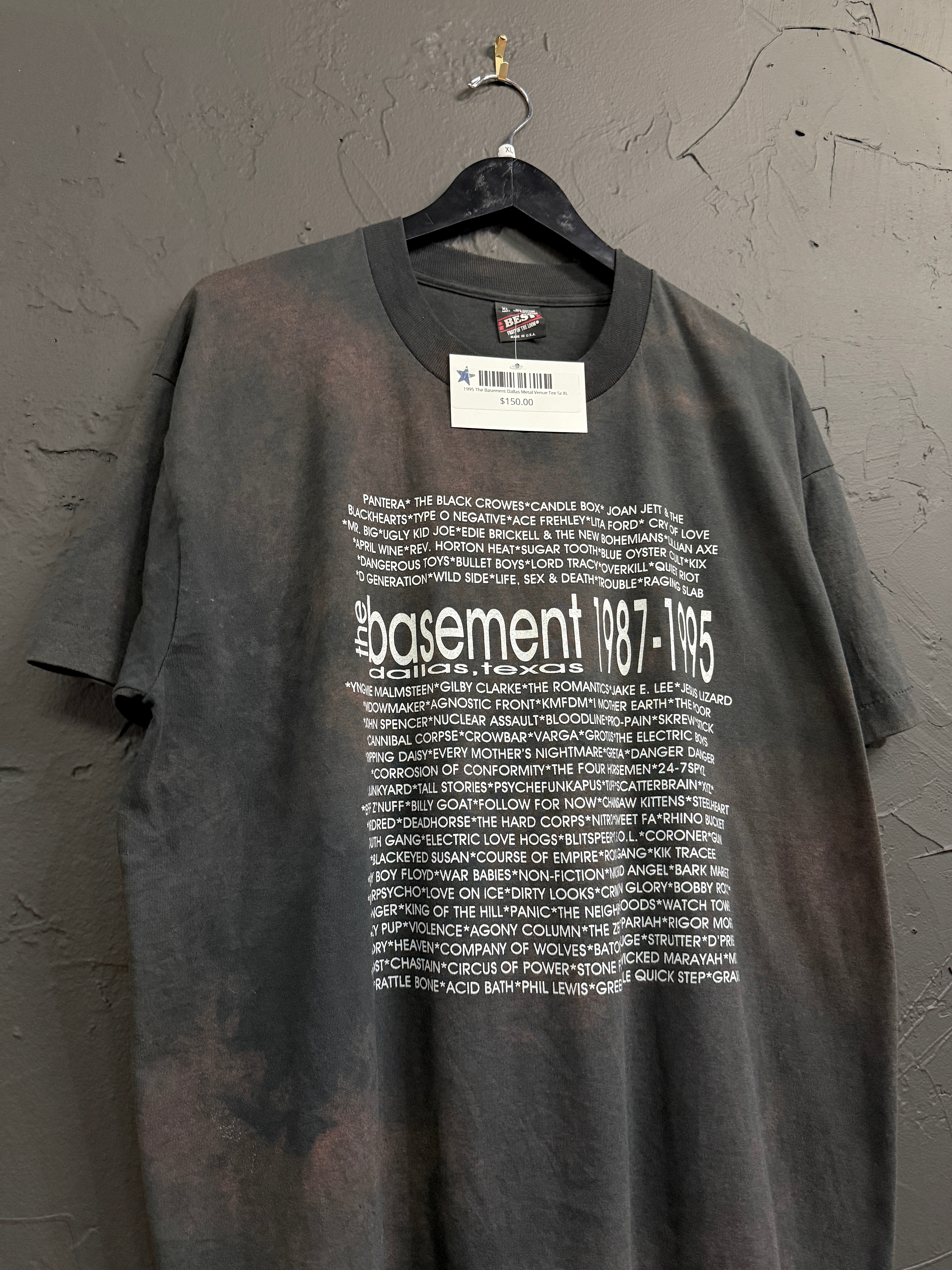 1995 The Basement Dallas Metal Venue Tee Sz XL