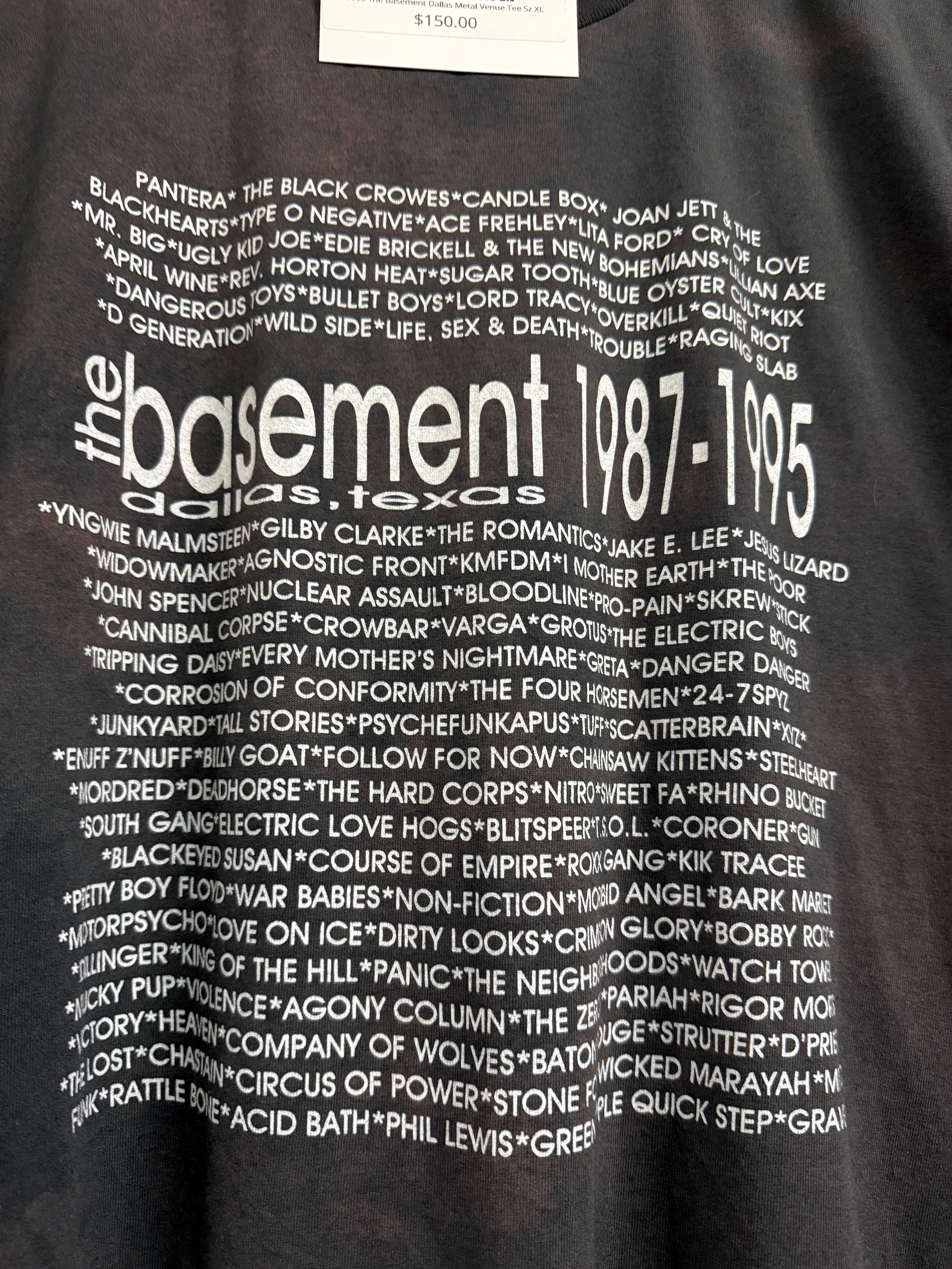 1995 The Basement Dallas Metal Venue Tee Sz XL