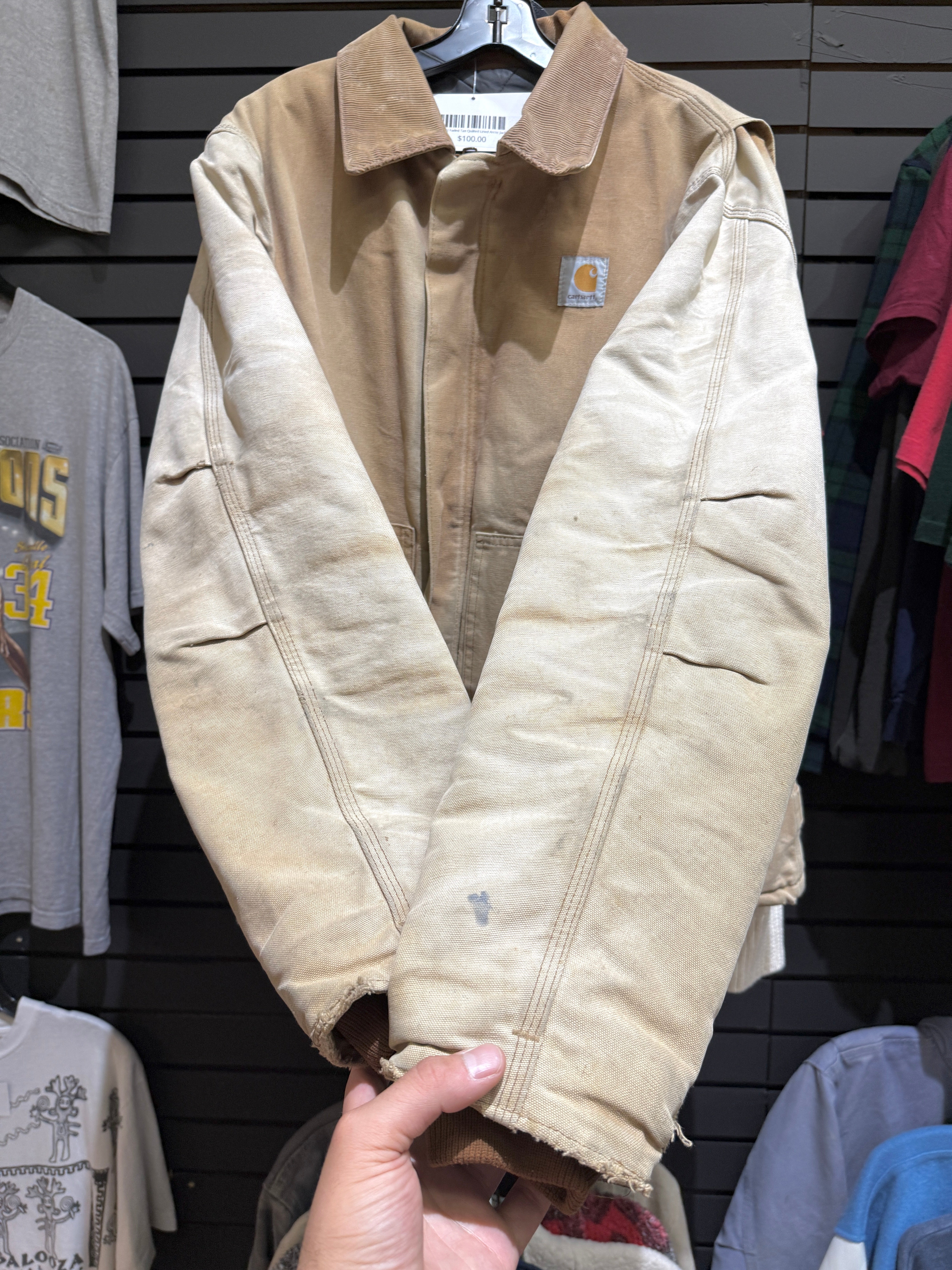 Y2K Carhartt Faded Tan Quilted Lined Arctic Jacket Sz L